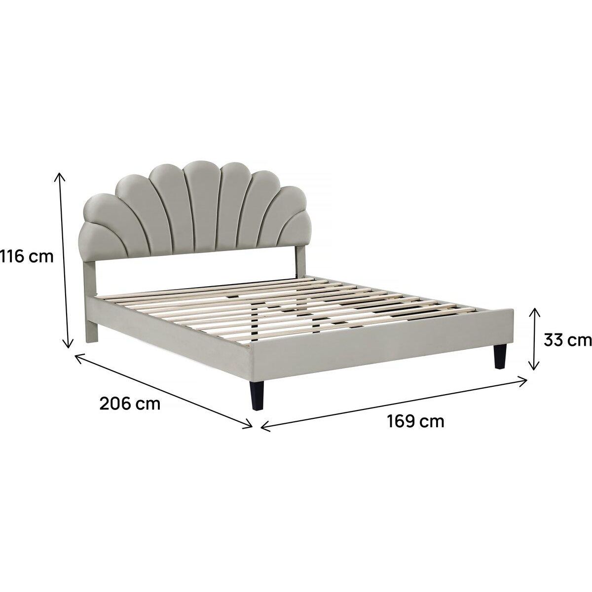 Habitat et Jardin Lit coquillage en velours  Manon  - 160 x 200 cm - Gris