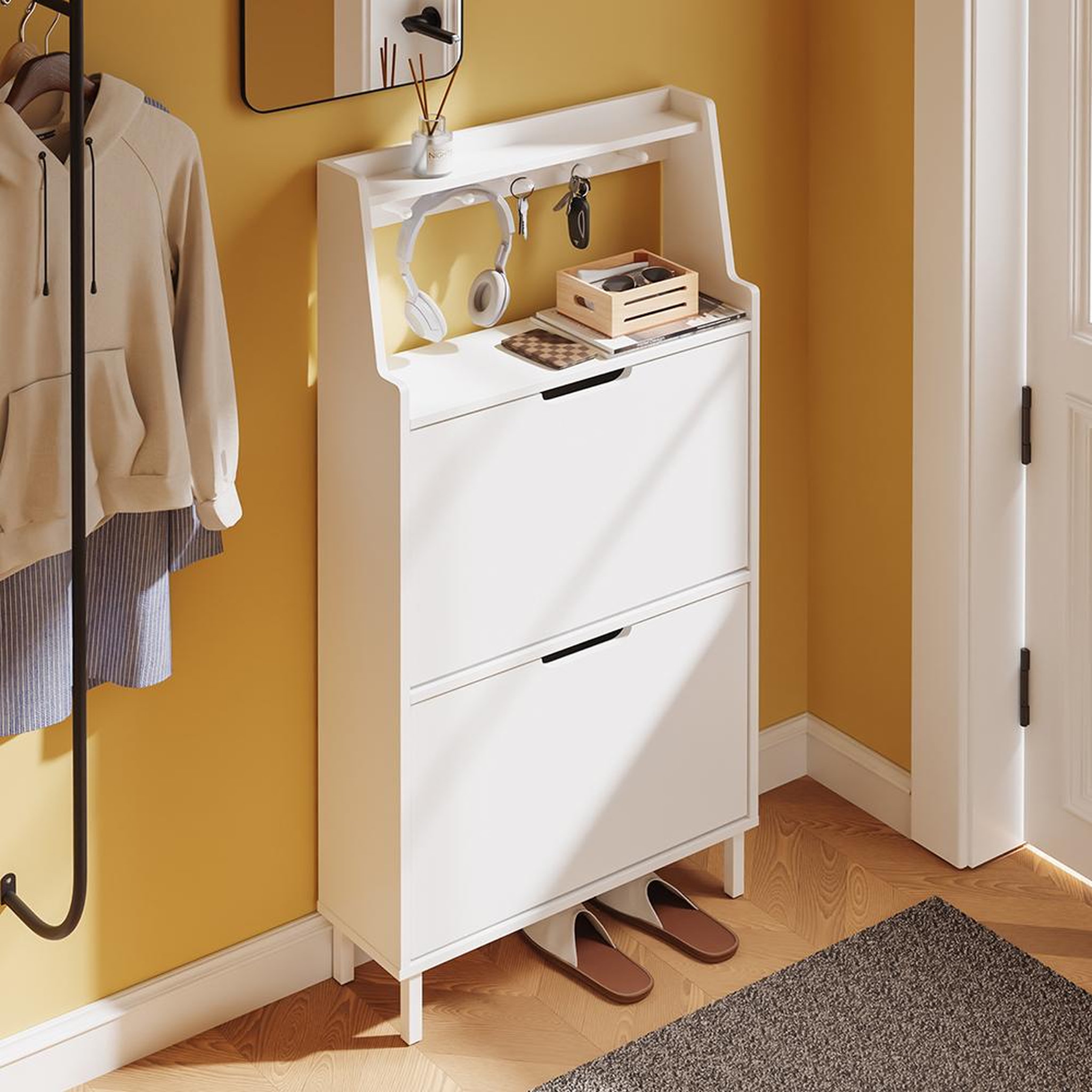 Voir la diapositive 2 : SOBUY Armoire à chaussures Blanc 60x19x119cm FSR221-W