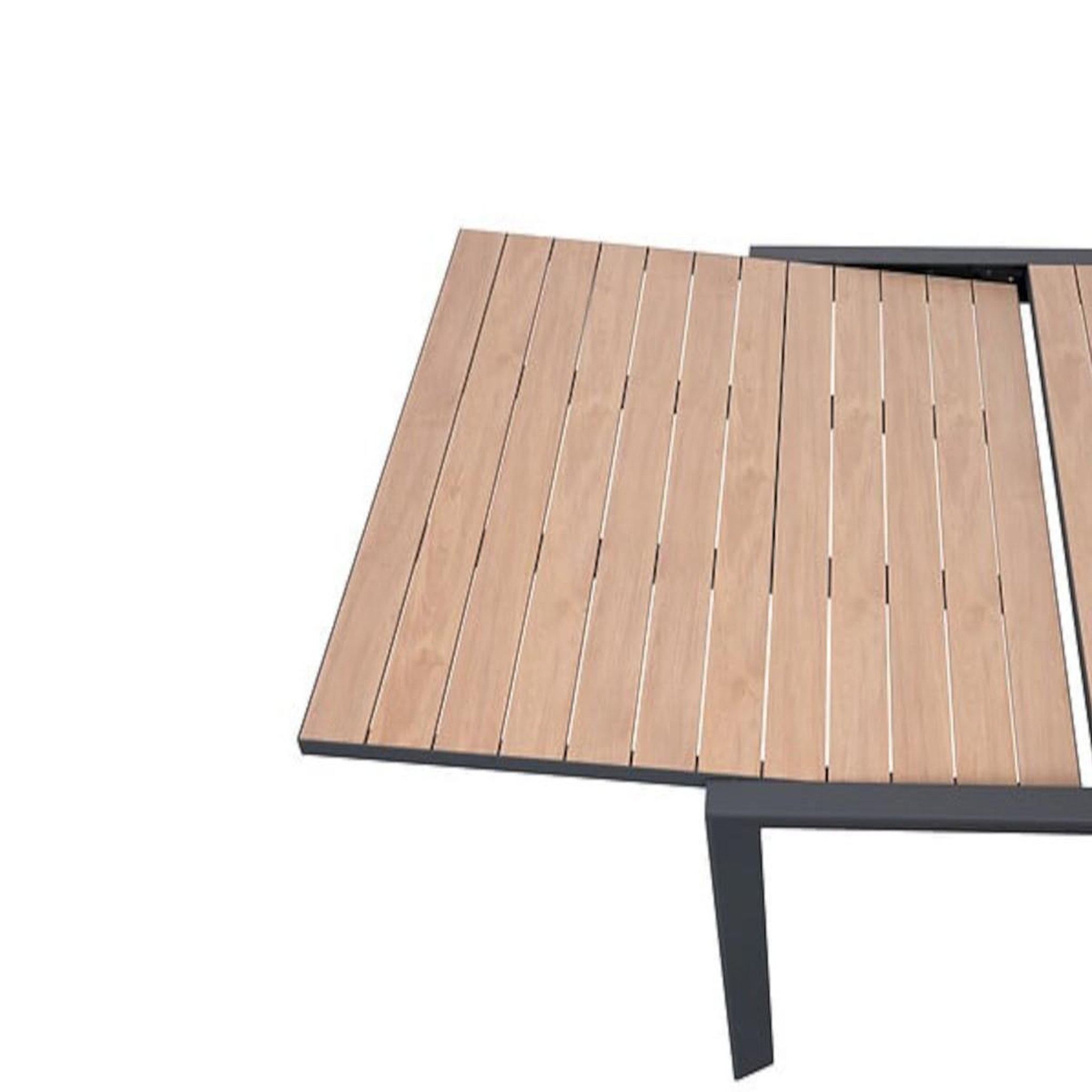 Voir la diapositive 3 : HESPERIDE Table de jardin rectangulaire extensible rallonge coulissante alu Evasion Effet bois Honey Graphite- 10/12 places - Hespéride