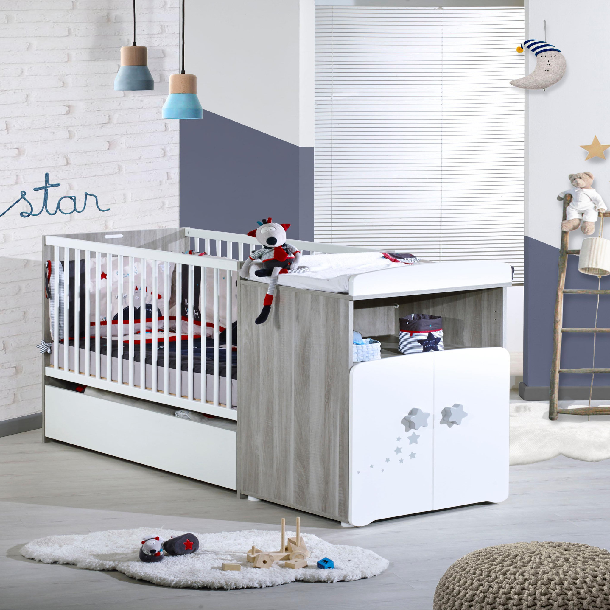 Voir la diapositive 4 : BABY PRICE Lit bébé combiné 60 x120 cm évolutif en 90x190 cm NEW NAO