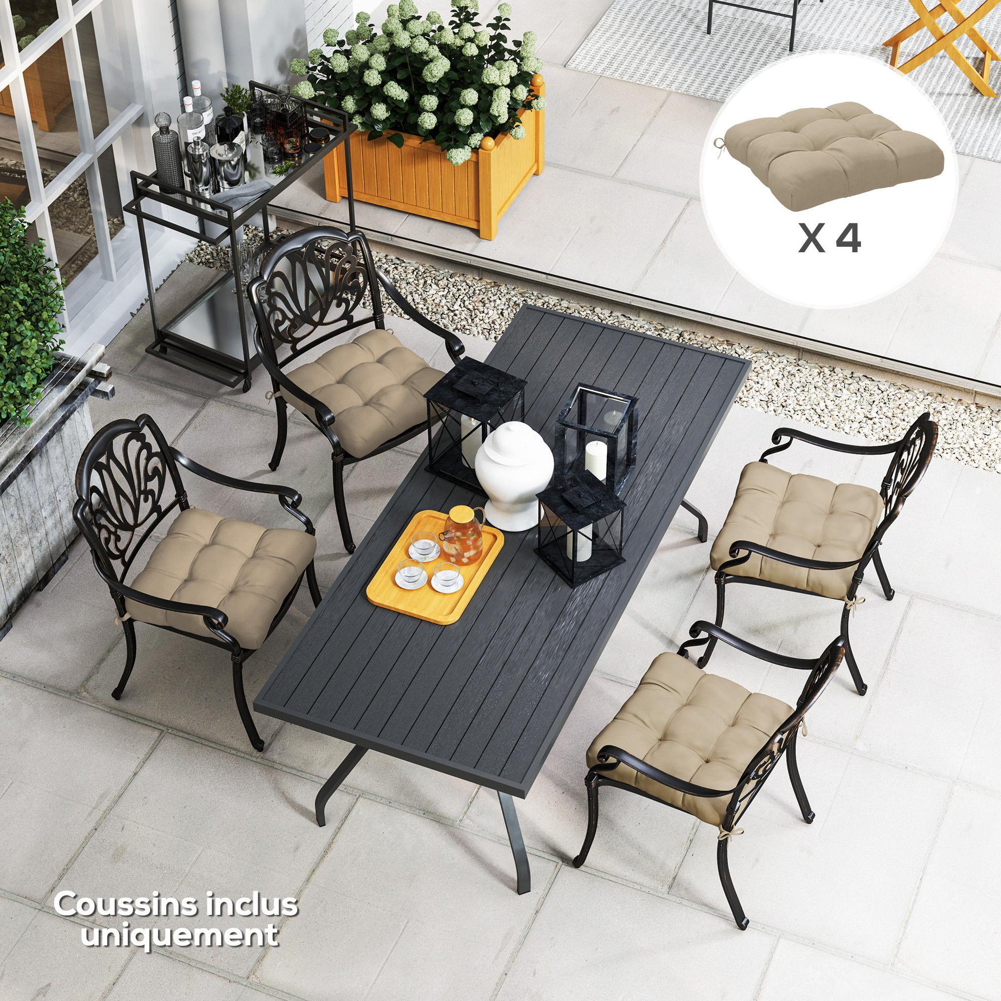 Voir la diapositive 2 : OUTSUNNY Lot de 4 coussins de chaise de jardin avec attaches kaki