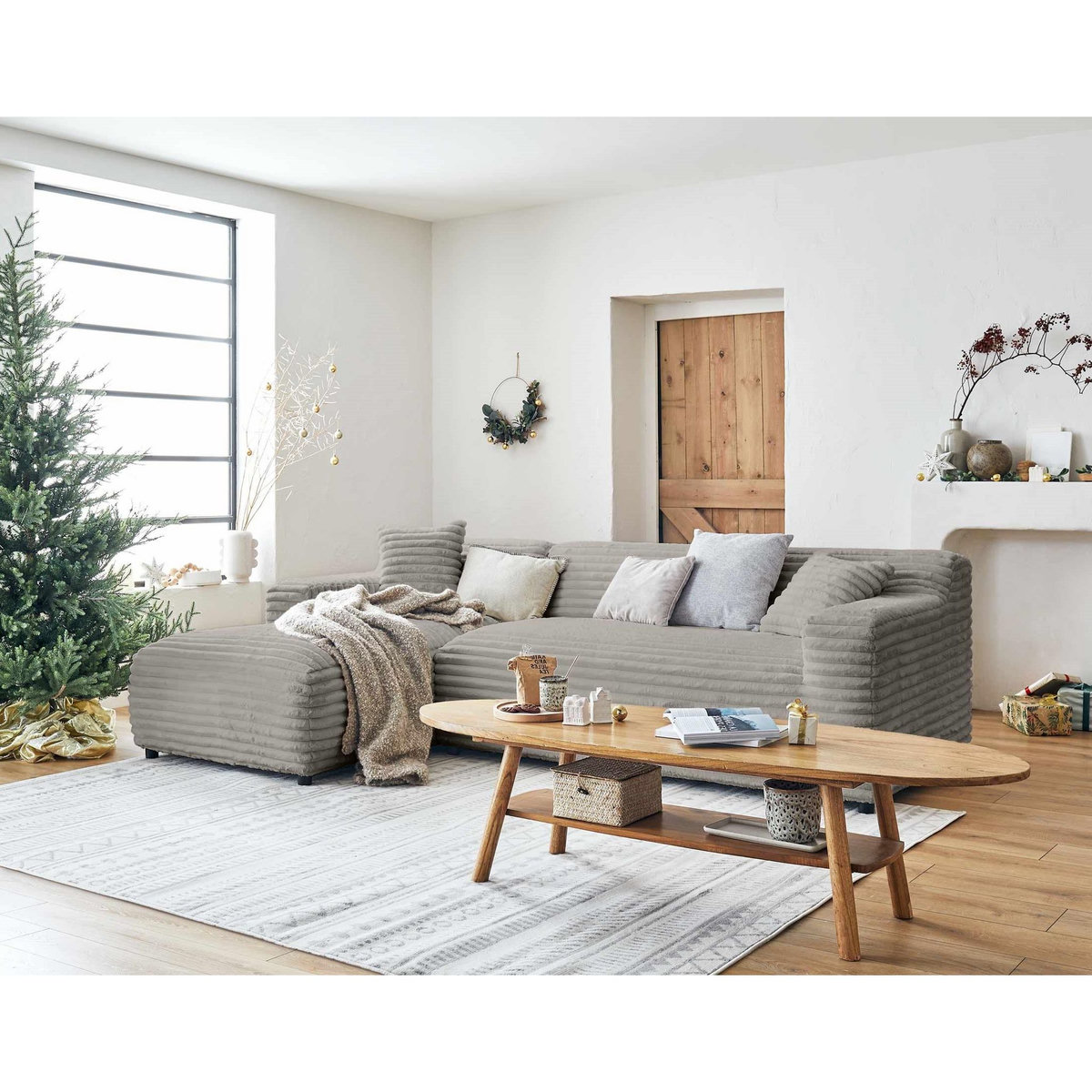 LISA DESIGN Laponie - canapé d'angle gauche - 4 places - en fausse fourrure côtelée