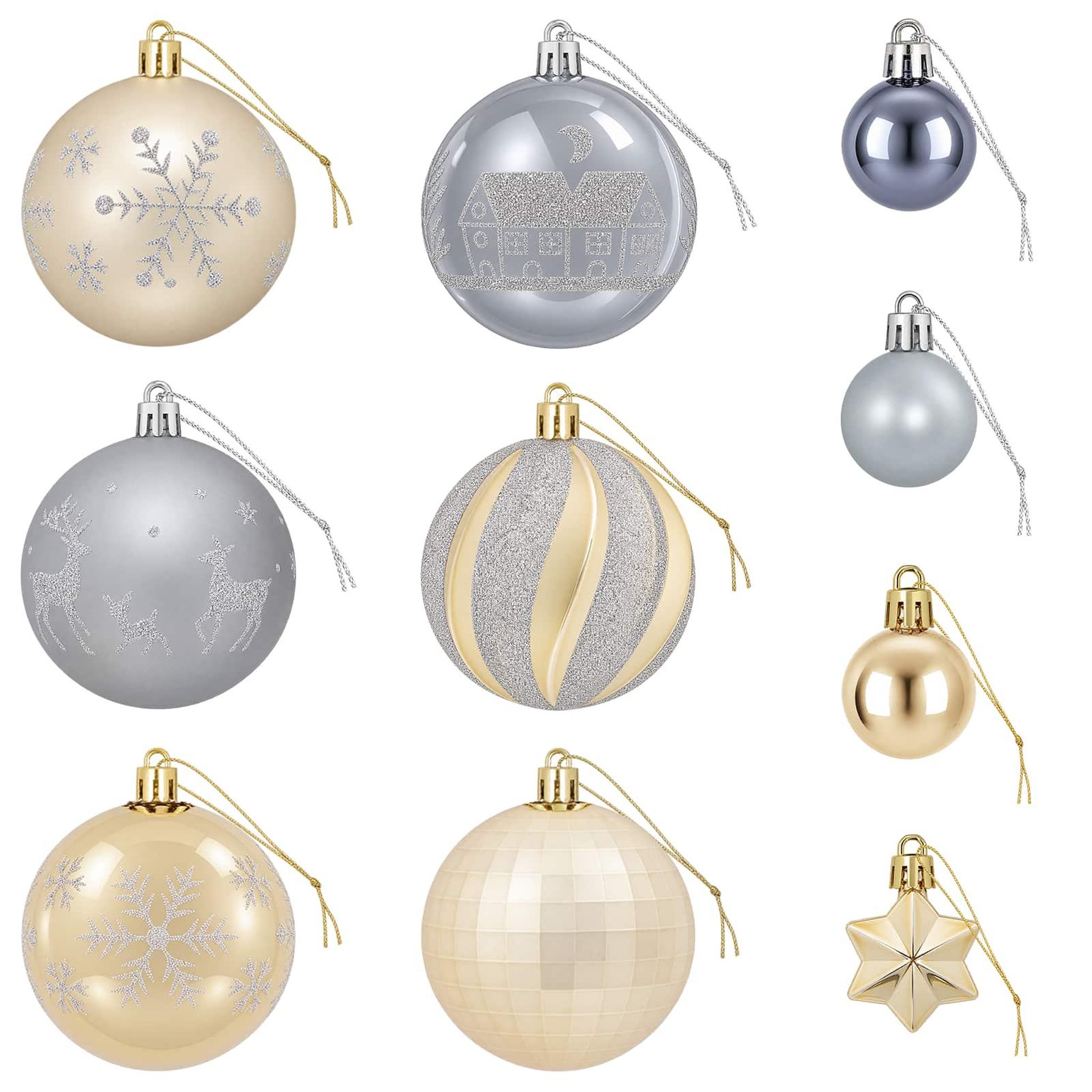 Voir la diapositive 5 : VIDAXL Ensemble de boules de Noël 88 pc Dore et gris Diam. 6 cm