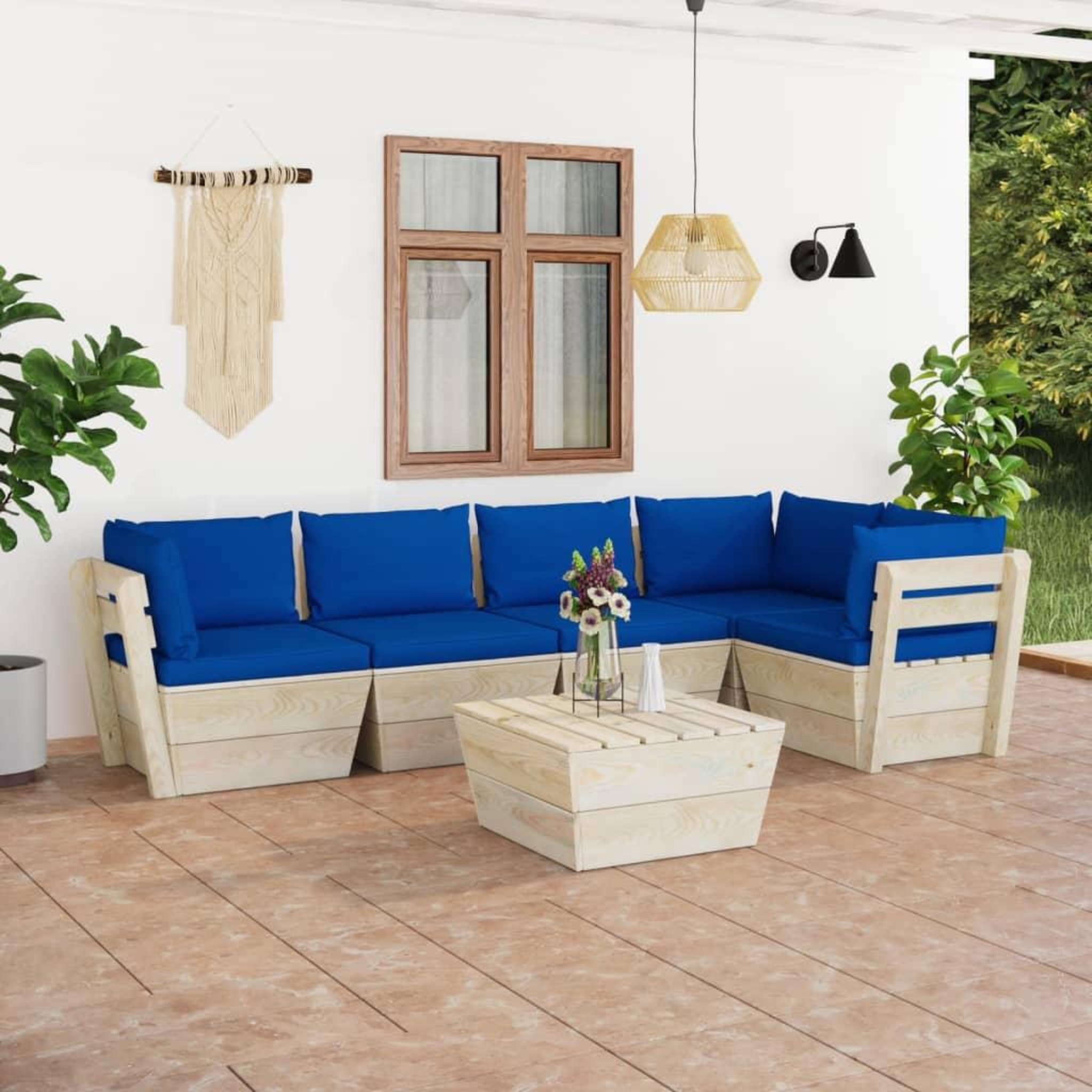 Voir la diapositive 1 : VIDAXL Salon de jardin palette 6 pcs avec coussins Epicea impregne