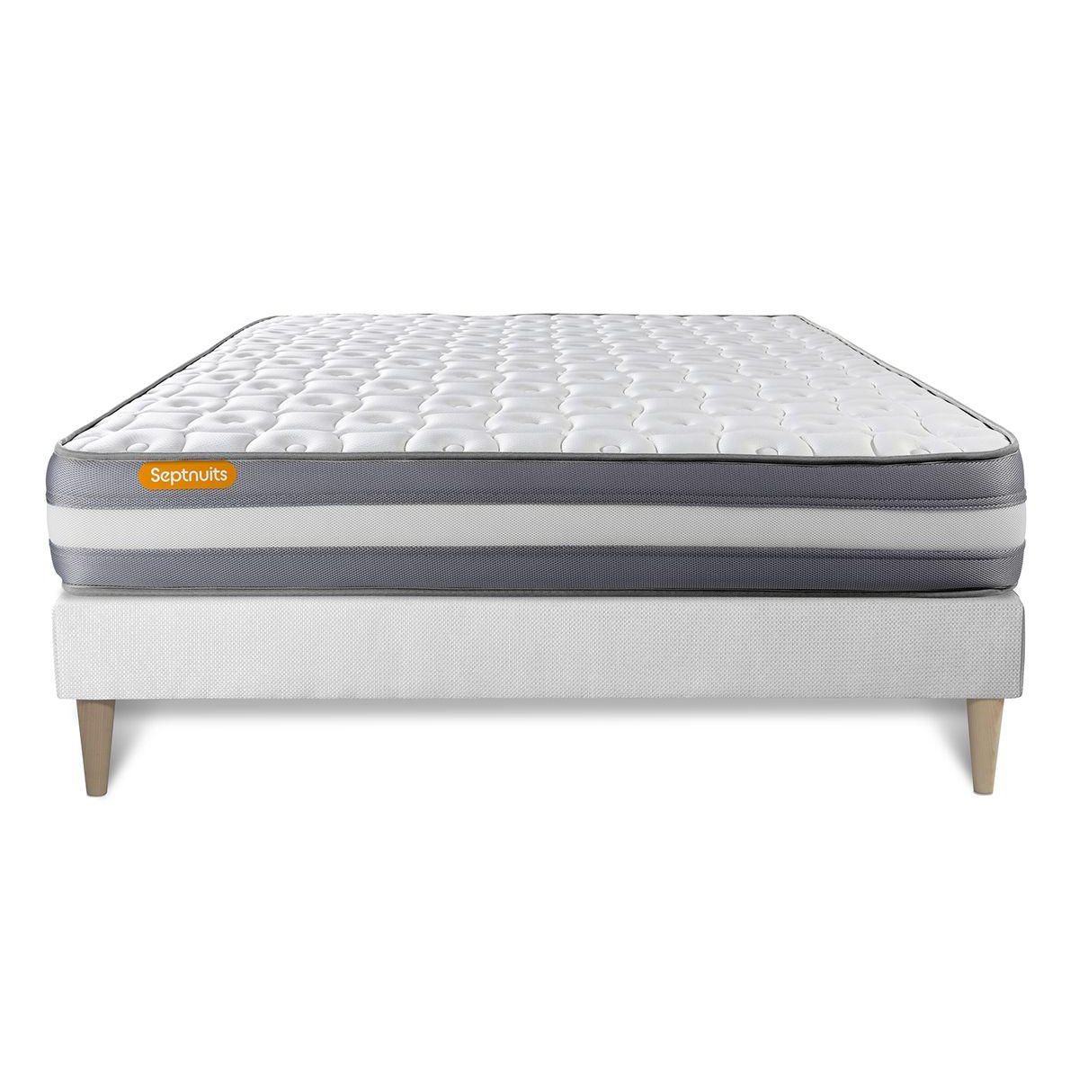SEPTNUITS Matelas + sommier kit blanc Memo Plus Mémoire de forme