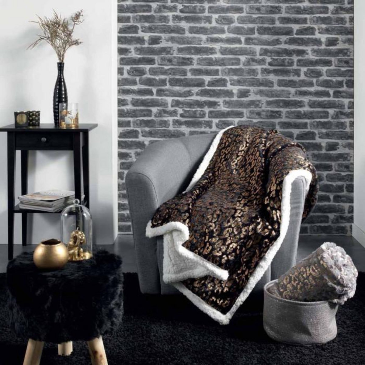 Paris Prix Plaid Imitation Fourrure  Safari  125x150cm Gris