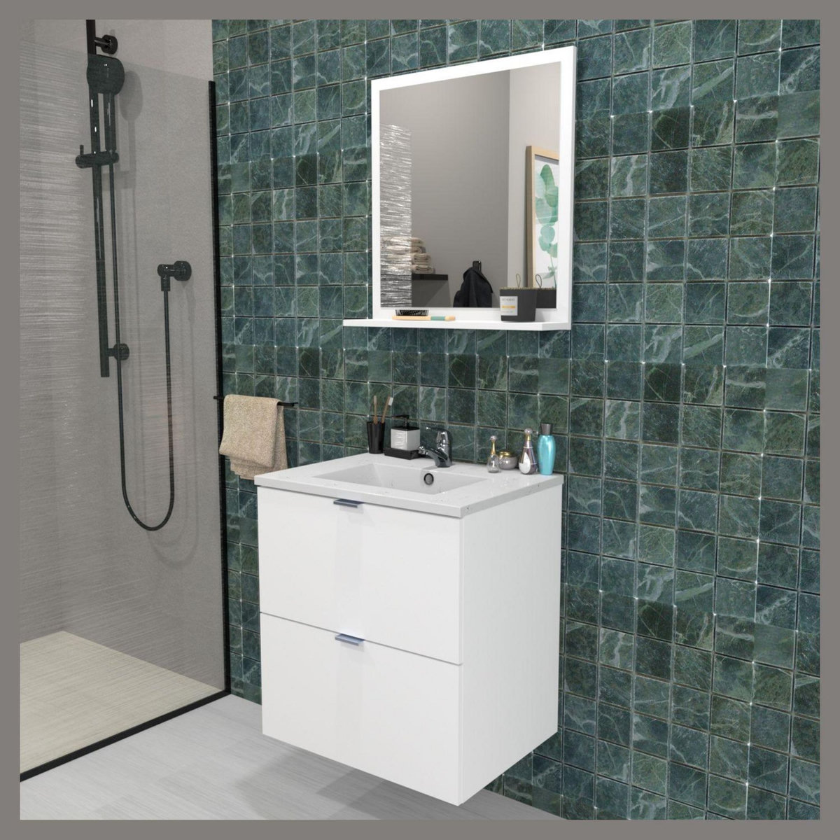 Meuble de salle de bain sous vasque avec vasque encastrée 2 tiroirs, 60cm FARO blanc