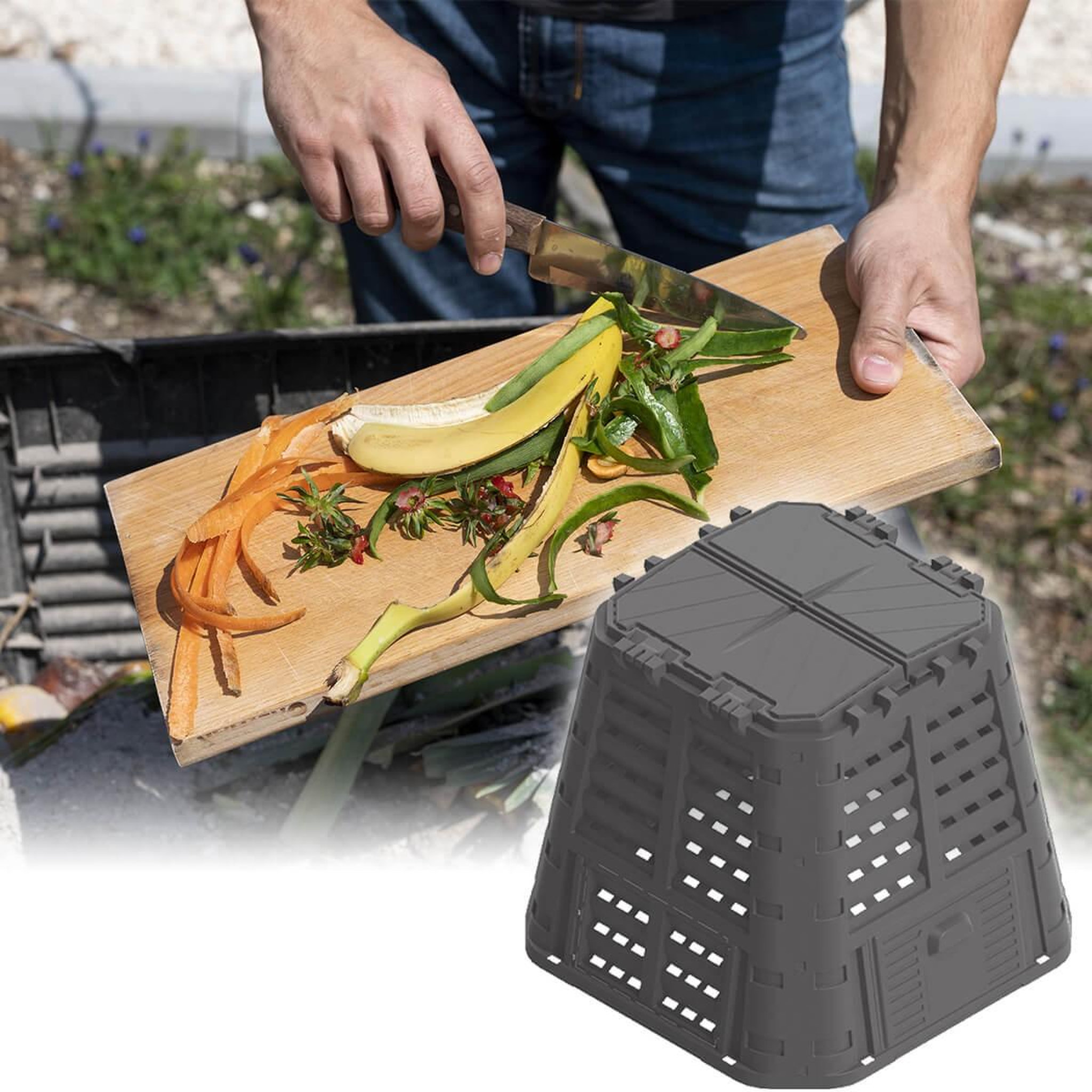 Voir la diapositive 2 : BRIXO Composteur de jardin 740 litres 93,3 x 93,3 x h113 cm kompobox brixo