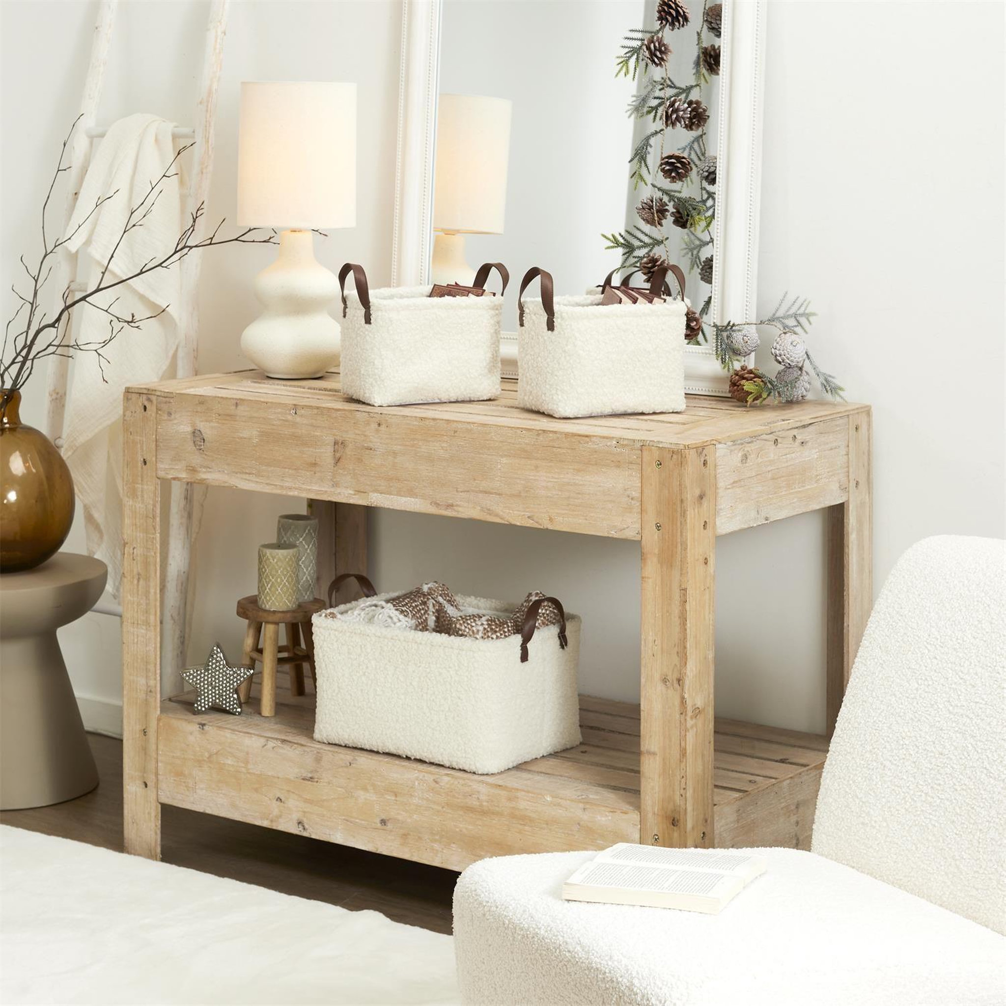 Voir la diapositive 2 : The Home Deco Factory Lot de 3 paniers de rangement en bouclette - blanc