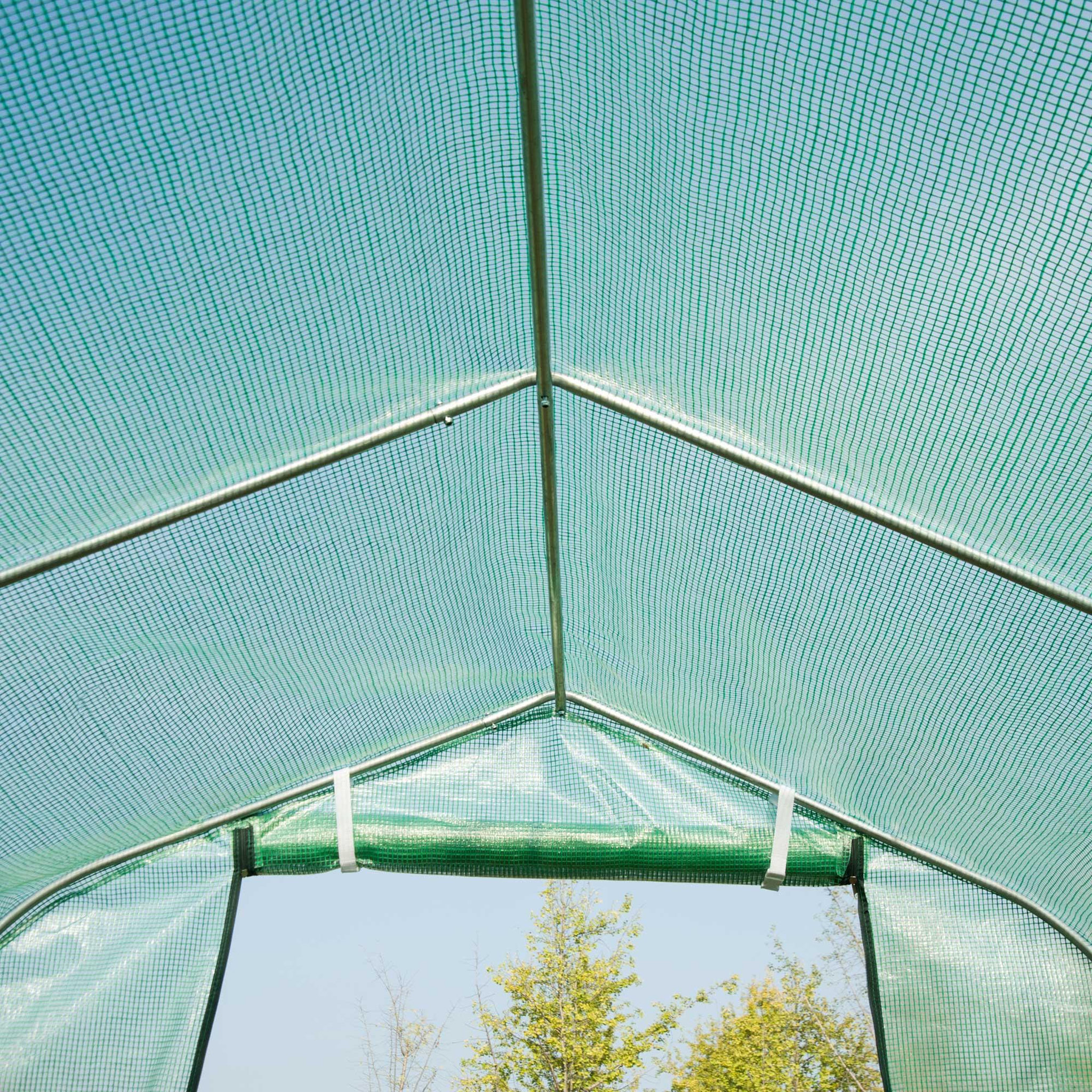 Voir la diapositive 6 : OUTSUNNY Serre de jardin tunnel 6 m² 6 fenêtres porte zippée acier galvanisé pe vert