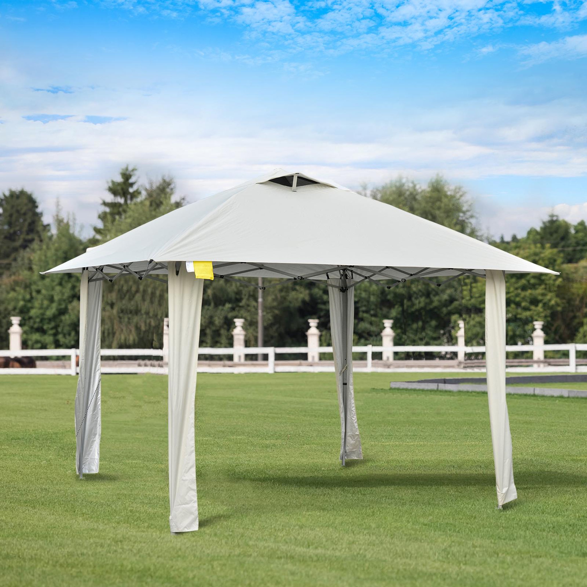 Voir la diapositive 2 : OUTSUNNY Tonnelle barnum de jardin pop-up pliant 3,35L x 3,35l x 2,80H m acier époxy polyester anti UV crème