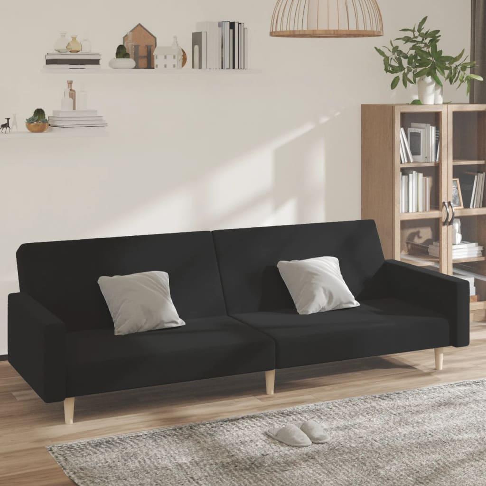 VIDAXL Canape-lit a 2 places noir tissu