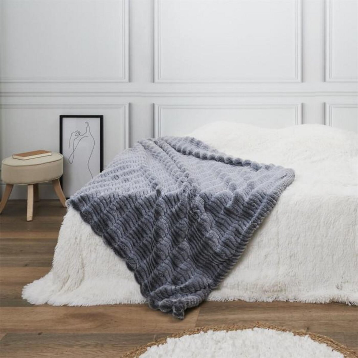 Paris Prix Plaid Imitation Fourrure  Opulence  120x150cm Gris