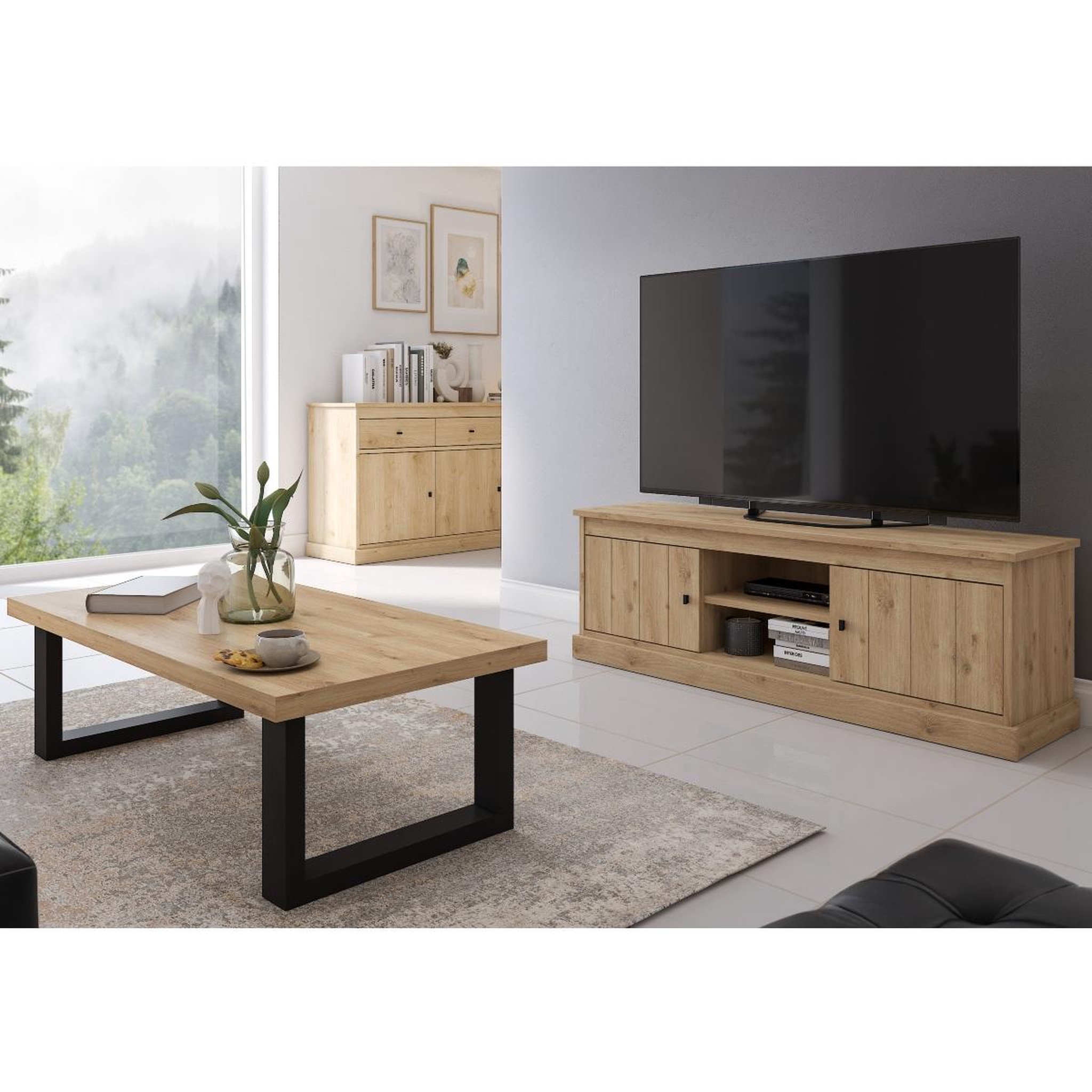 Voir la diapositive 4 : JLC KREATION Meuble tv moderne en bois 2 portes valentine