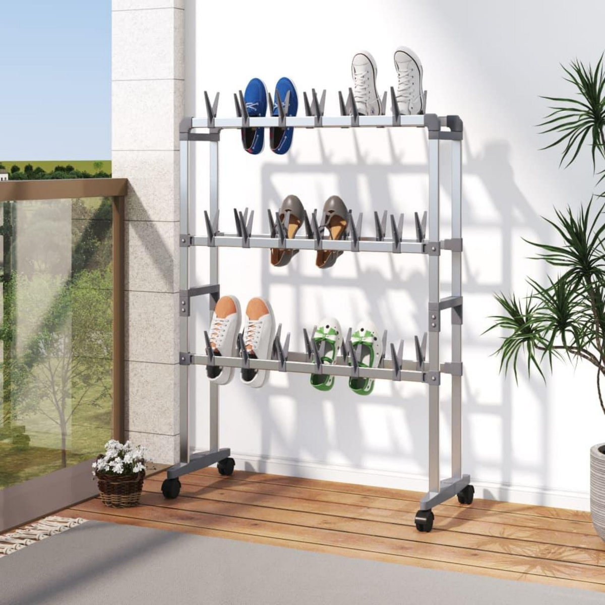 VIDAXL Etagere a chaussures avec roulettes Argente 66x27x100 cm