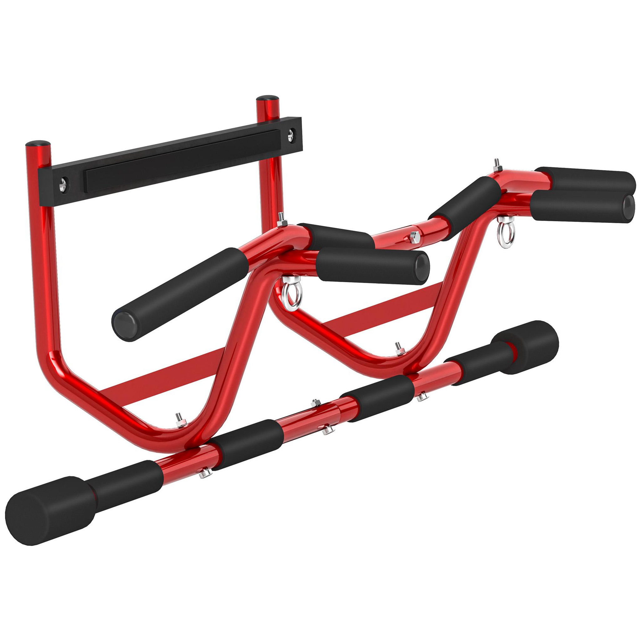 HOMCOM Barre de traction - Pull up bar 2 en 1 - acier rouge