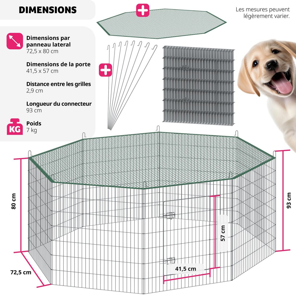 tectake Enclos extérieur composé de 8 grilles argent