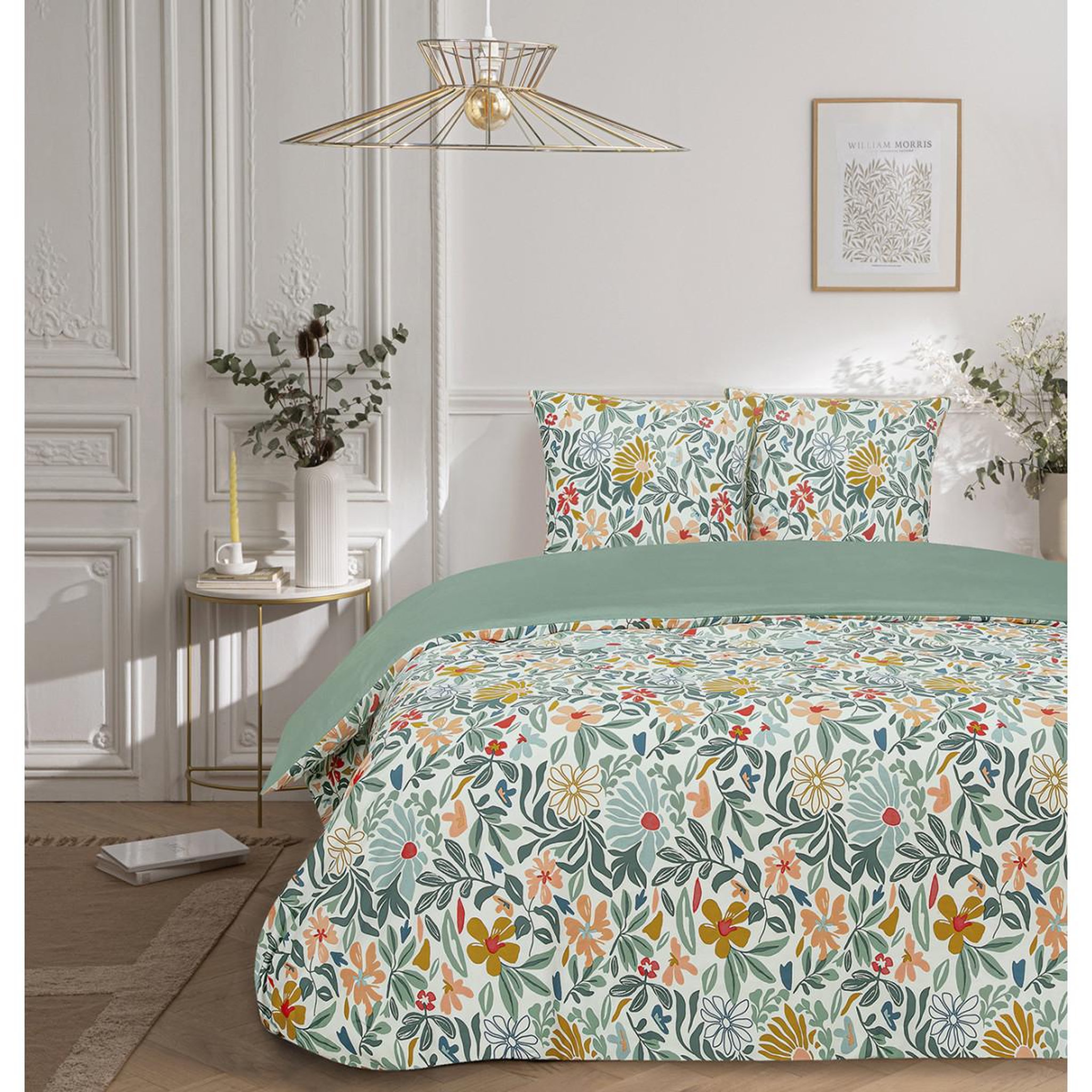 Voir la diapositive 1 : FUTURE HOME Parure de lit 2 personnes en satin de coton imprimé floral