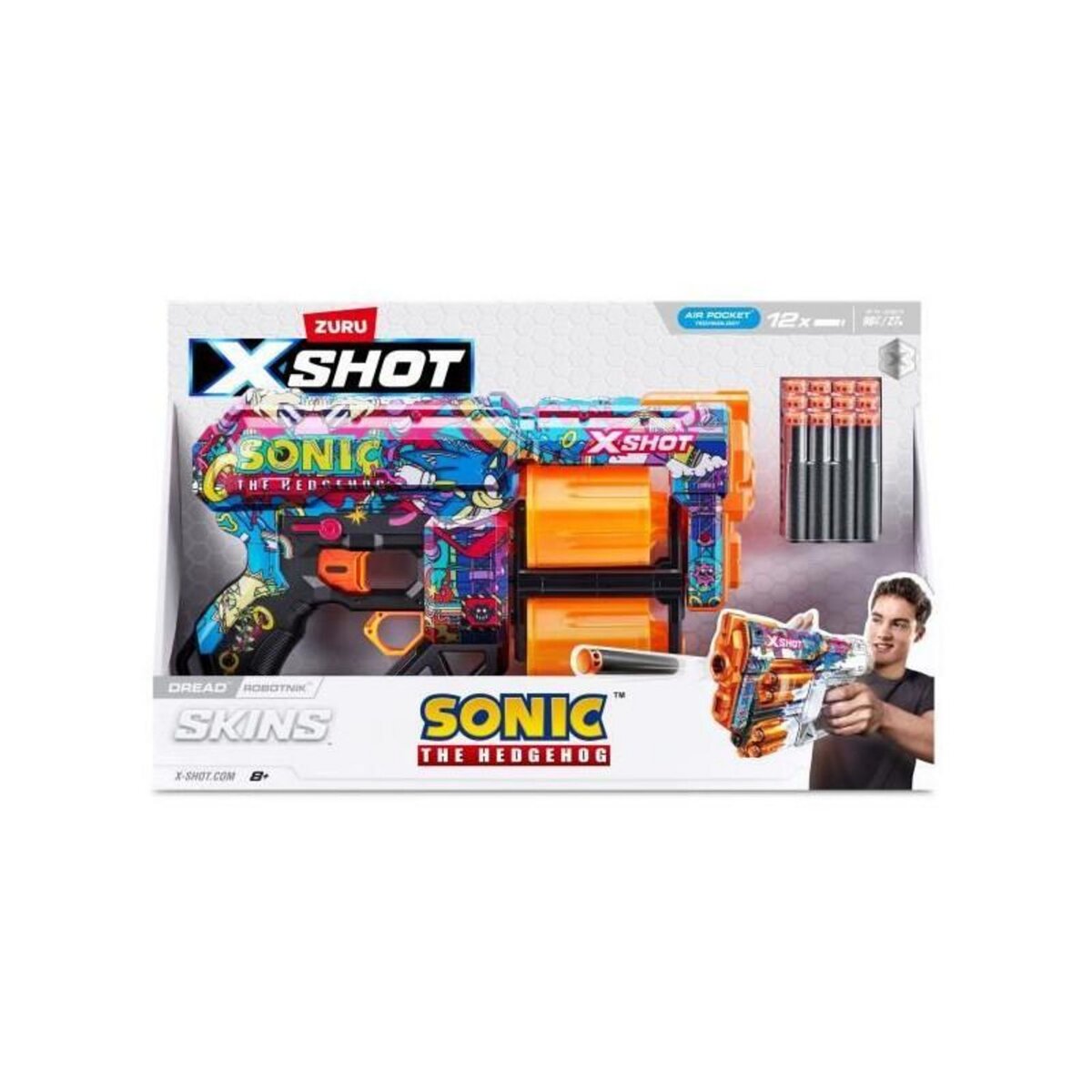 ZURU Lanceur de fléchettes - ZURU - X-SHOT Dread SONIC - Canons rotatifs doubles - Capacité 12 fléchettes - Portée 27 m