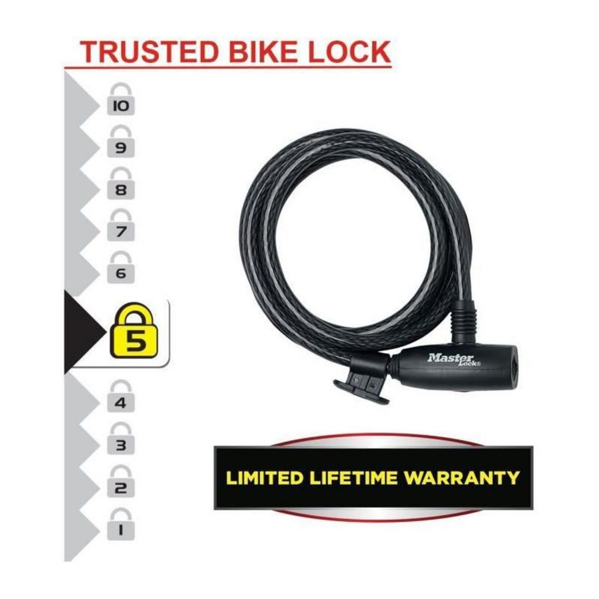 Master lock Cable Antivol Vélo [1,8 m Câble] [Clé] [Extérieur] [Support Fixation Vélo] 8232EURDPRO