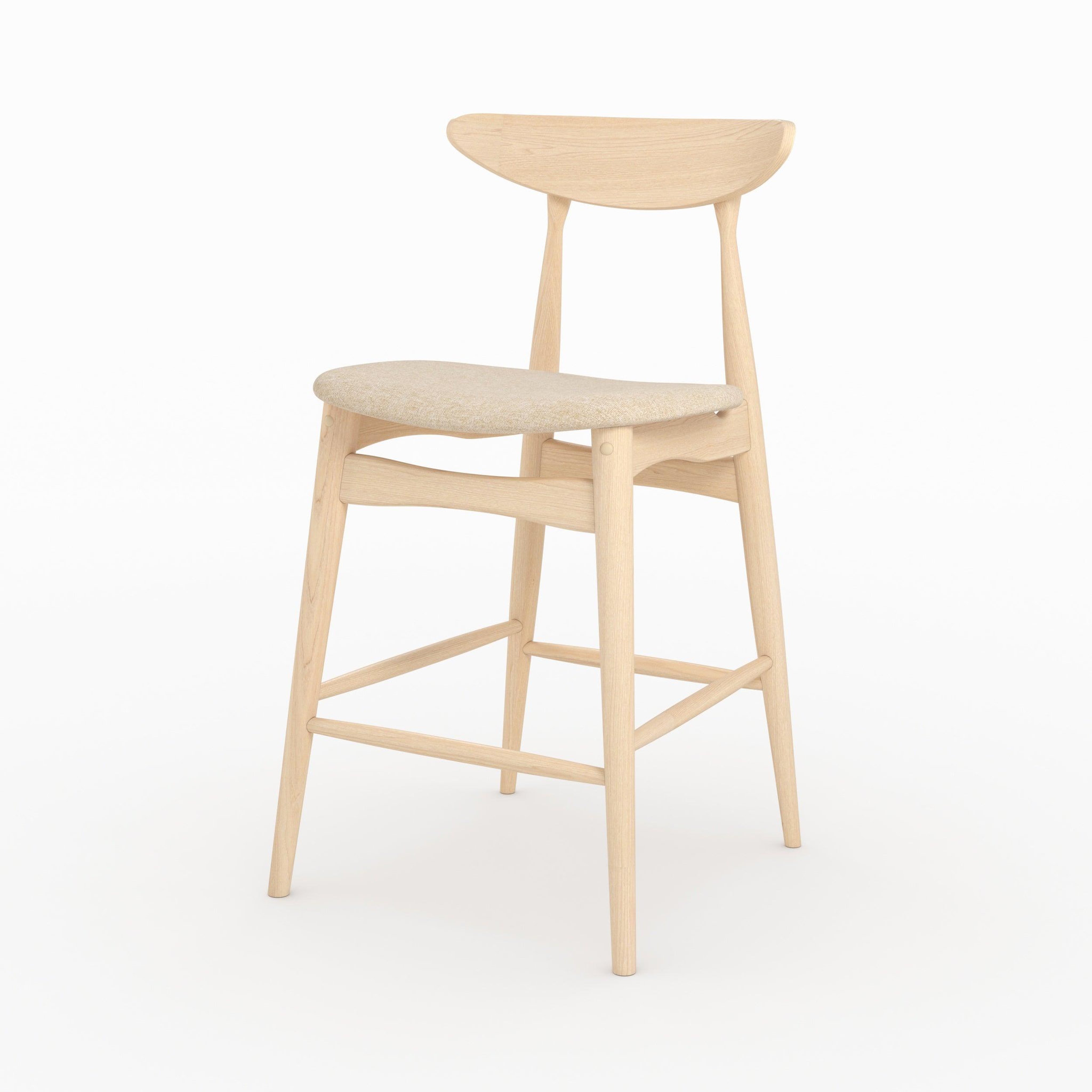 Voir la diapositive 6 : MAISON PAVANE Lot de 2 chaises pour ilot central 63,5 cm en tissu beige et bois-josette