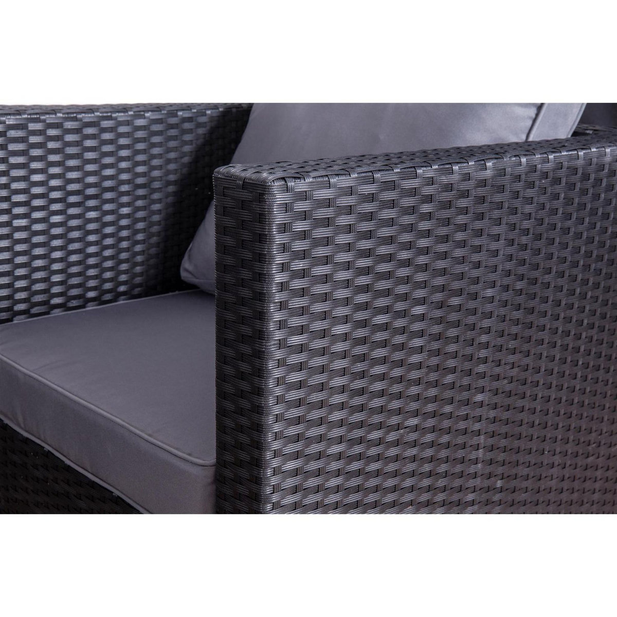 CONCEPT USINE Salon de jardin 6 places en résine tressée noir et gris NEVALA