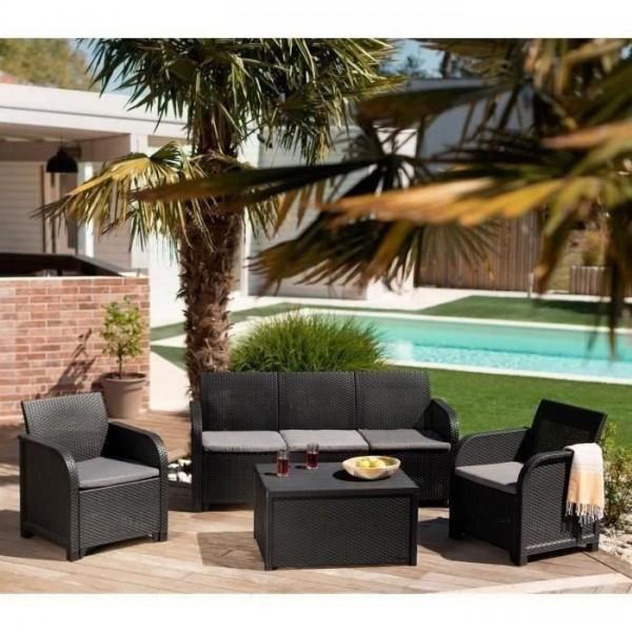 Voir la diapositive 2 : ALLIBERT by KETER Salon de jardin - en résine imitation rotin tressé - Allibert by KETER - 5 personnes - SanRemo - Gris graphite