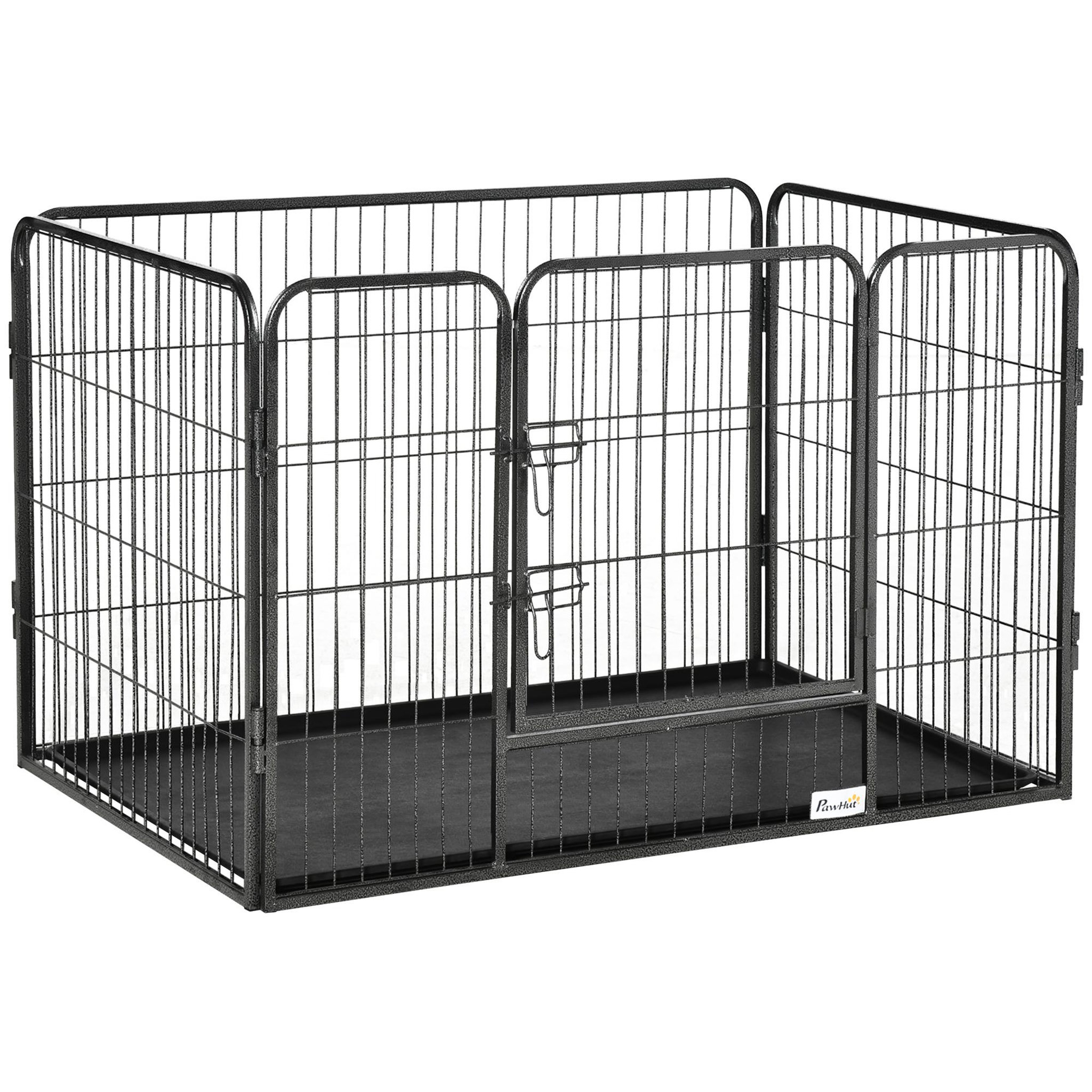 PAWHUT Cage chien démontable - enclos chien intérieur/extérieur - porte verrouillable, plateau - acier abs gris noir