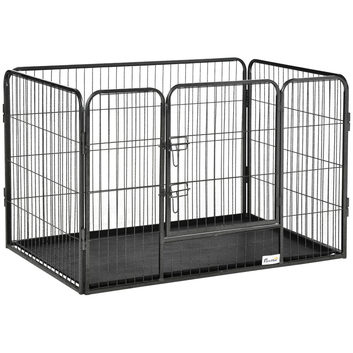 PAWHUT Cage chien démontable - enclos chien intérieur/extérieur - porte verrouillable, plateau - acier ABS gris noir