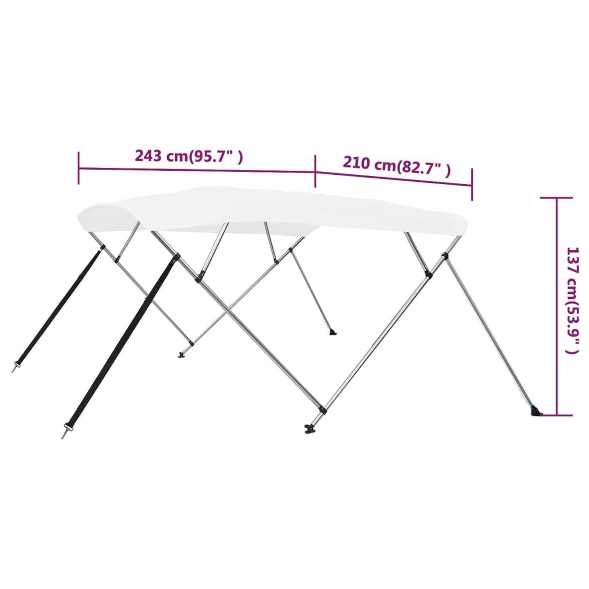 Voir la diapositive 6 : VIDAXL Auvent bimini a 4 arceaux Blanc 243x210x137 cm