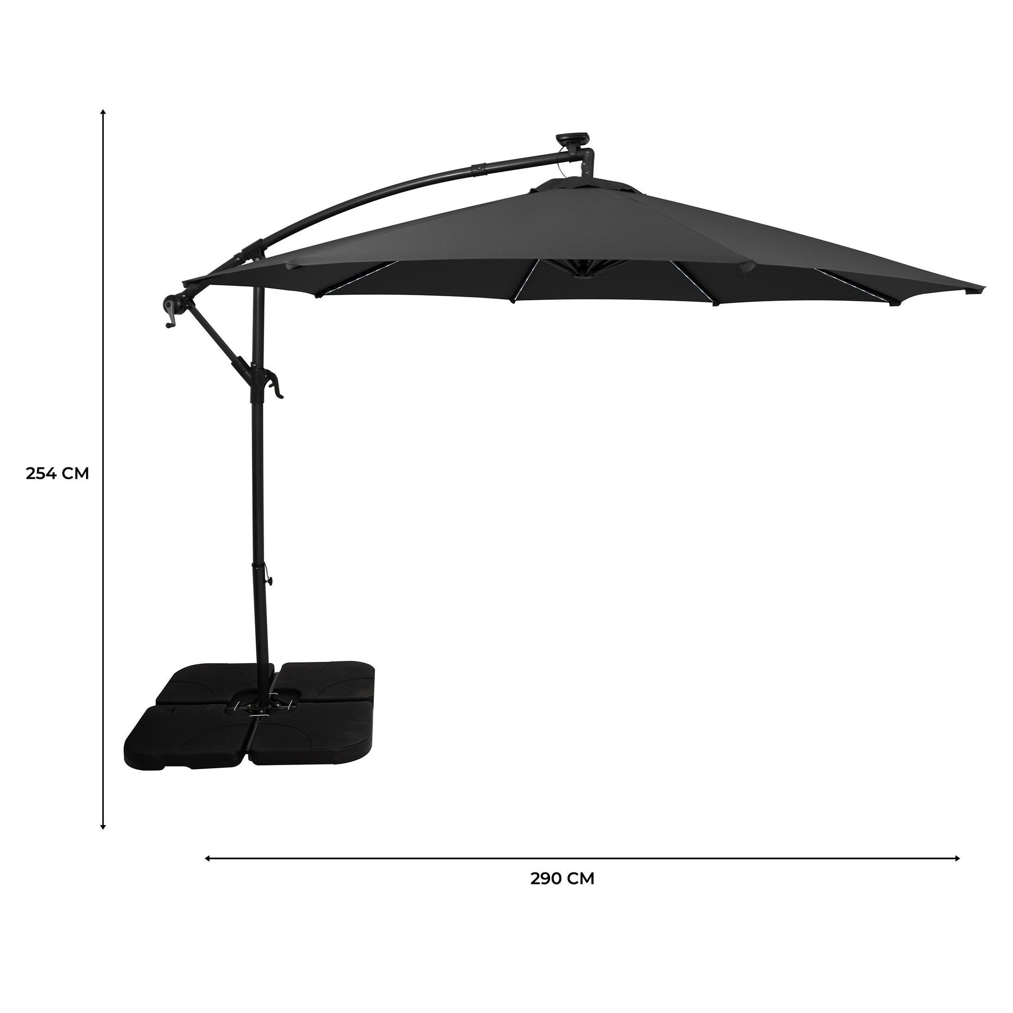 Voir la diapositive 5 : Monster Parasol Banane à Mât Déporté à LED 3 m & Pied Carré