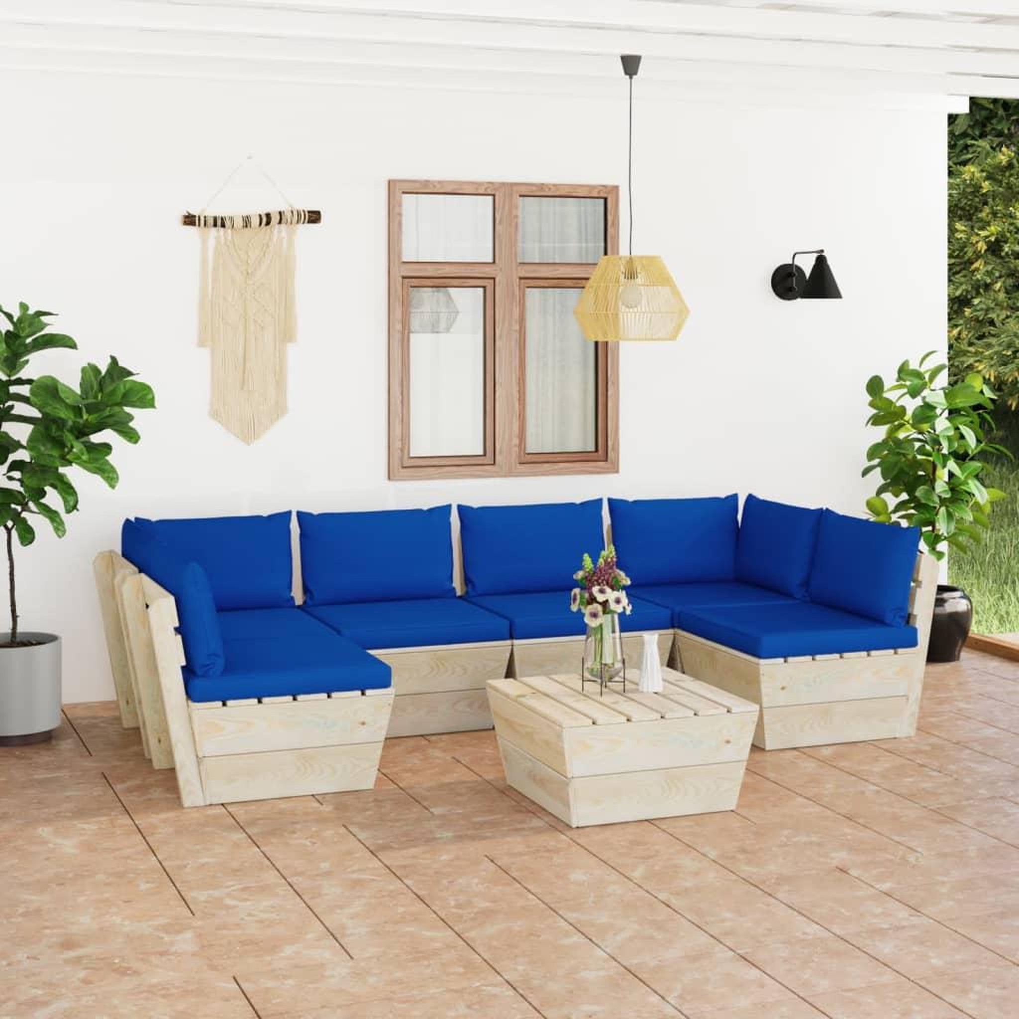 Voir la diapositive 1 : VIDAXL Salon de jardin palette 7 pcs avec coussins bois d'epicea