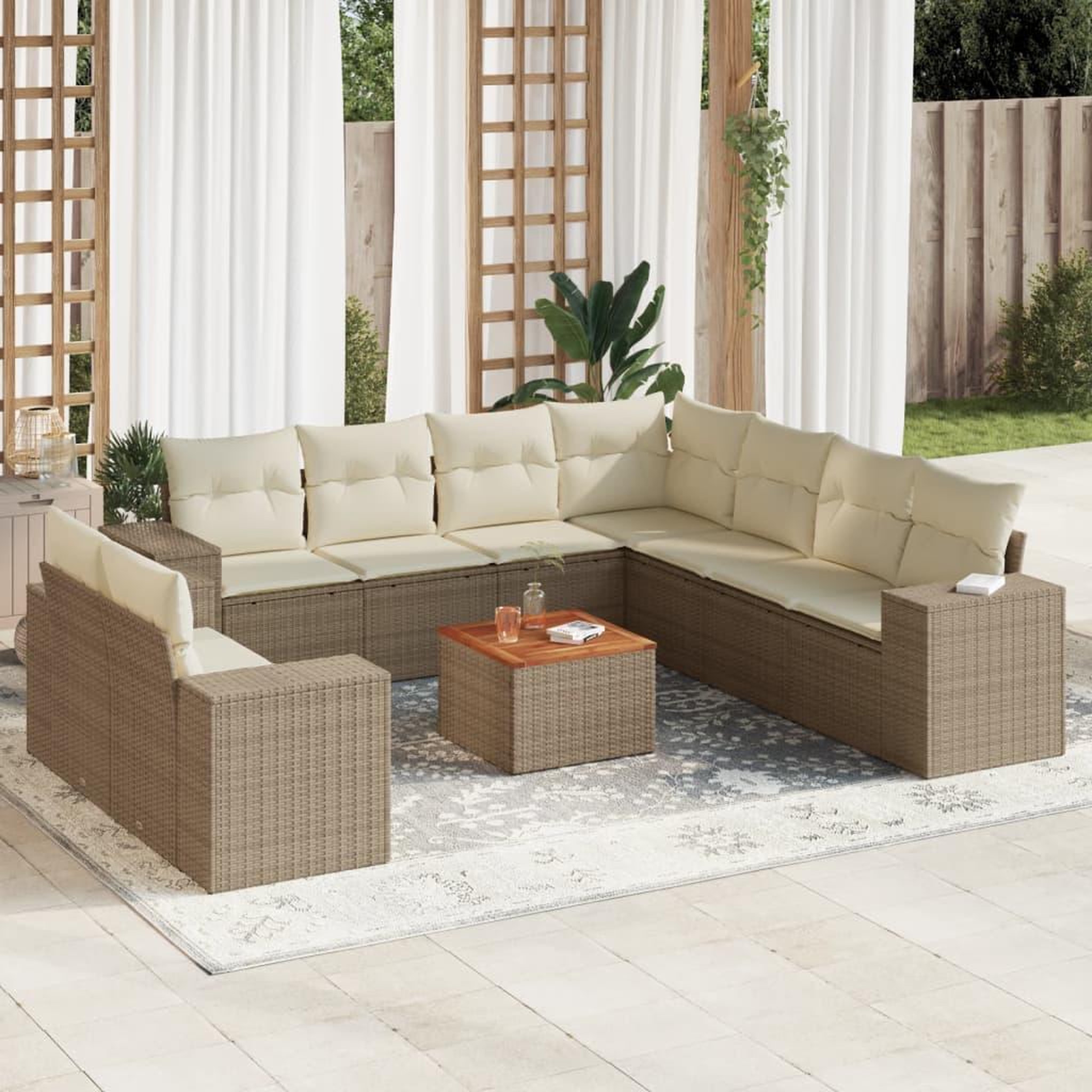 VIDAXL Salon de jardin avec coussins 10 pcs beige resine tressee