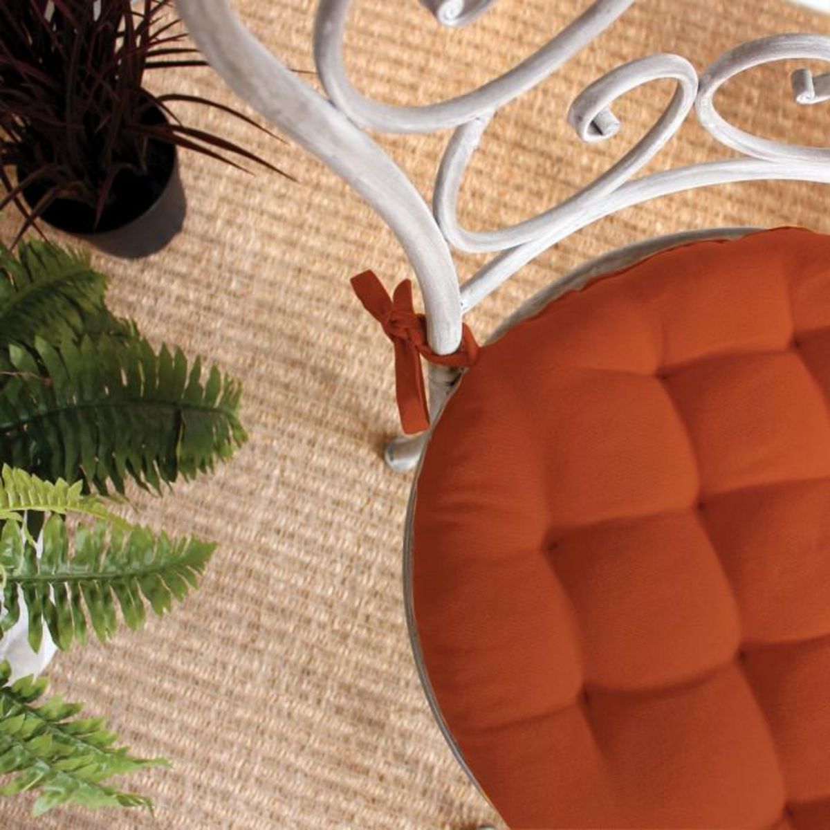 Paris Prix Galette de Chaise Piquée Uni  Panama  38cm Terracotta