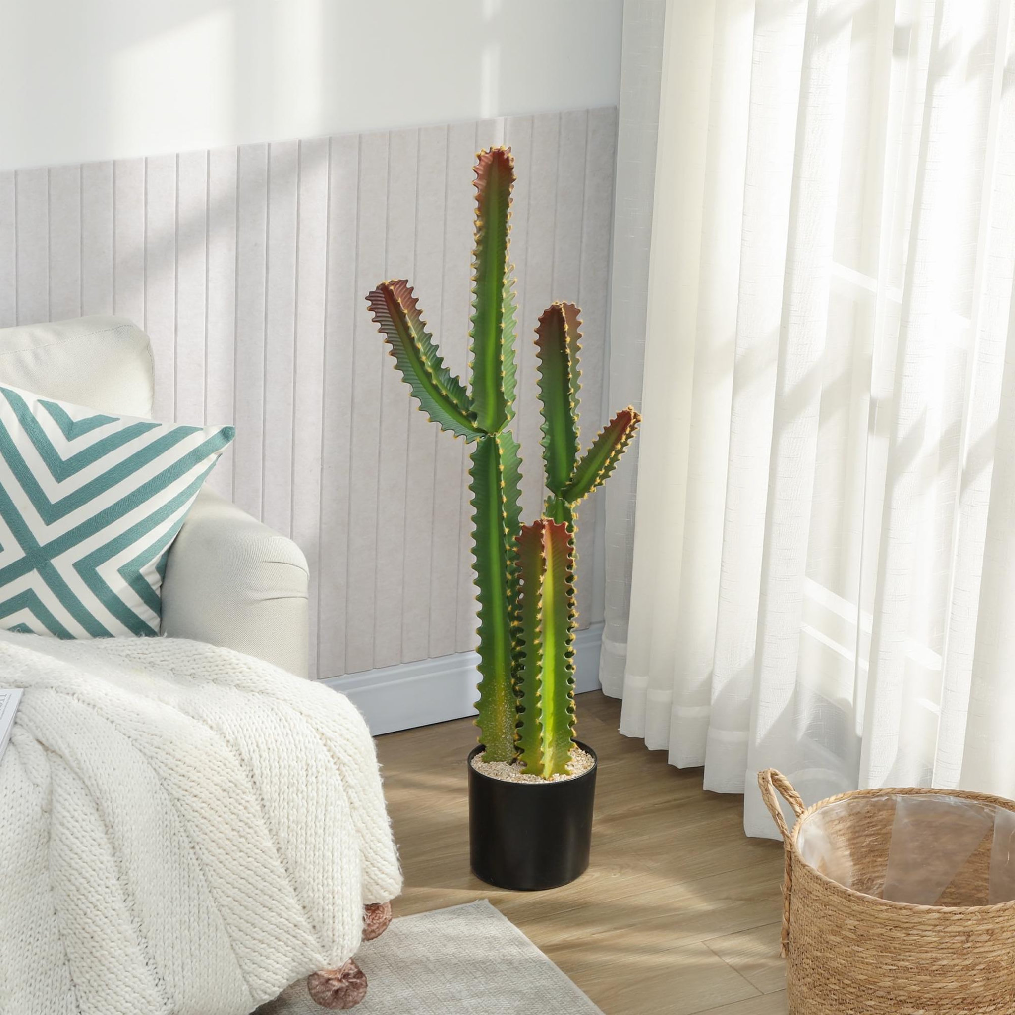 Voir la diapositive 4 : HOMCOM Cactus artificiel grand réalisme plante artificielle grande taille H.111cm vert
