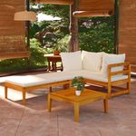 VIDAXL Salon de jardin 3 pcs avec coussins blanc creme Bois d'acacia