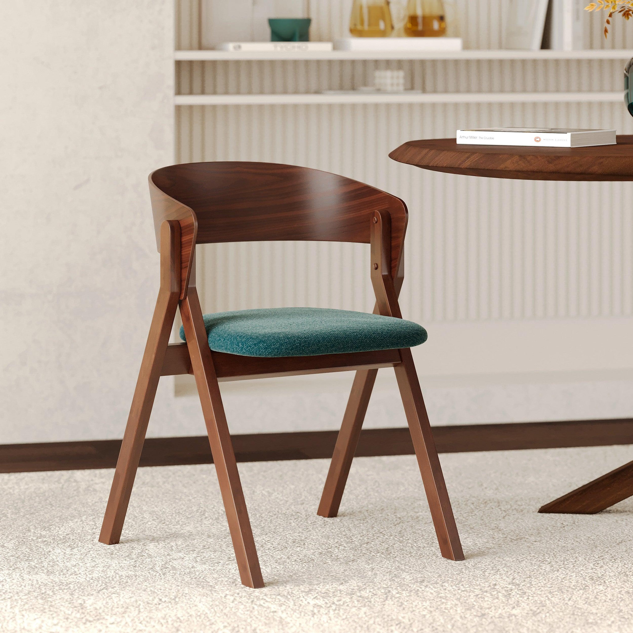Voir la diapositive 2 : MAISON PAVANE Chaise en bois d'hévéa et tissu vert chiné-héloïse