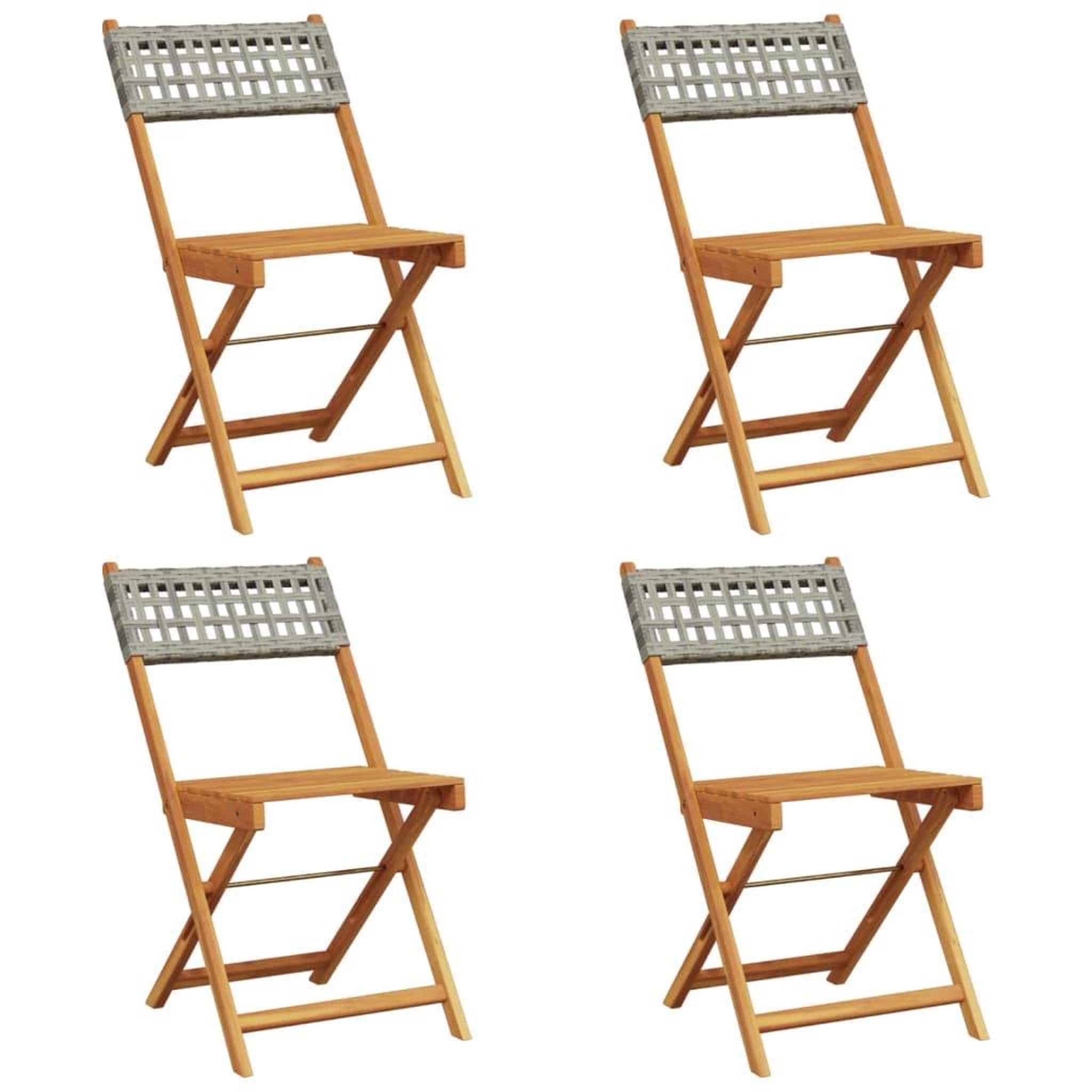 Voir la diapositive 2 : VIDAXL Chaises de jardin pliantes lot de 4 gris poly rotin bois massif