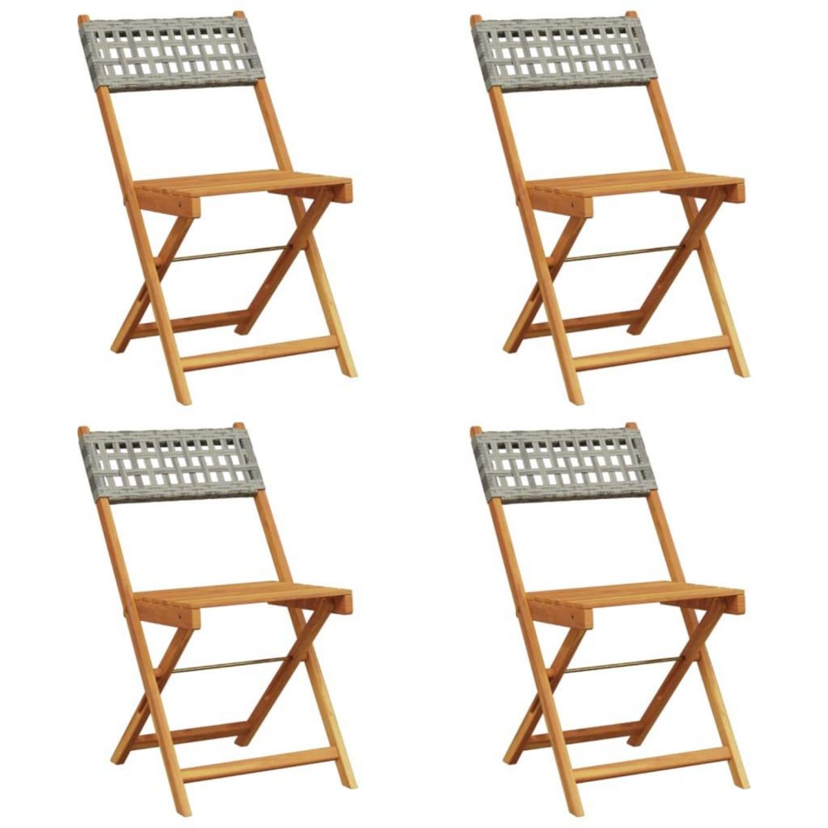 VIDAXL Chaises de jardin pliantes lot de 4 gris poly rotin bois massif