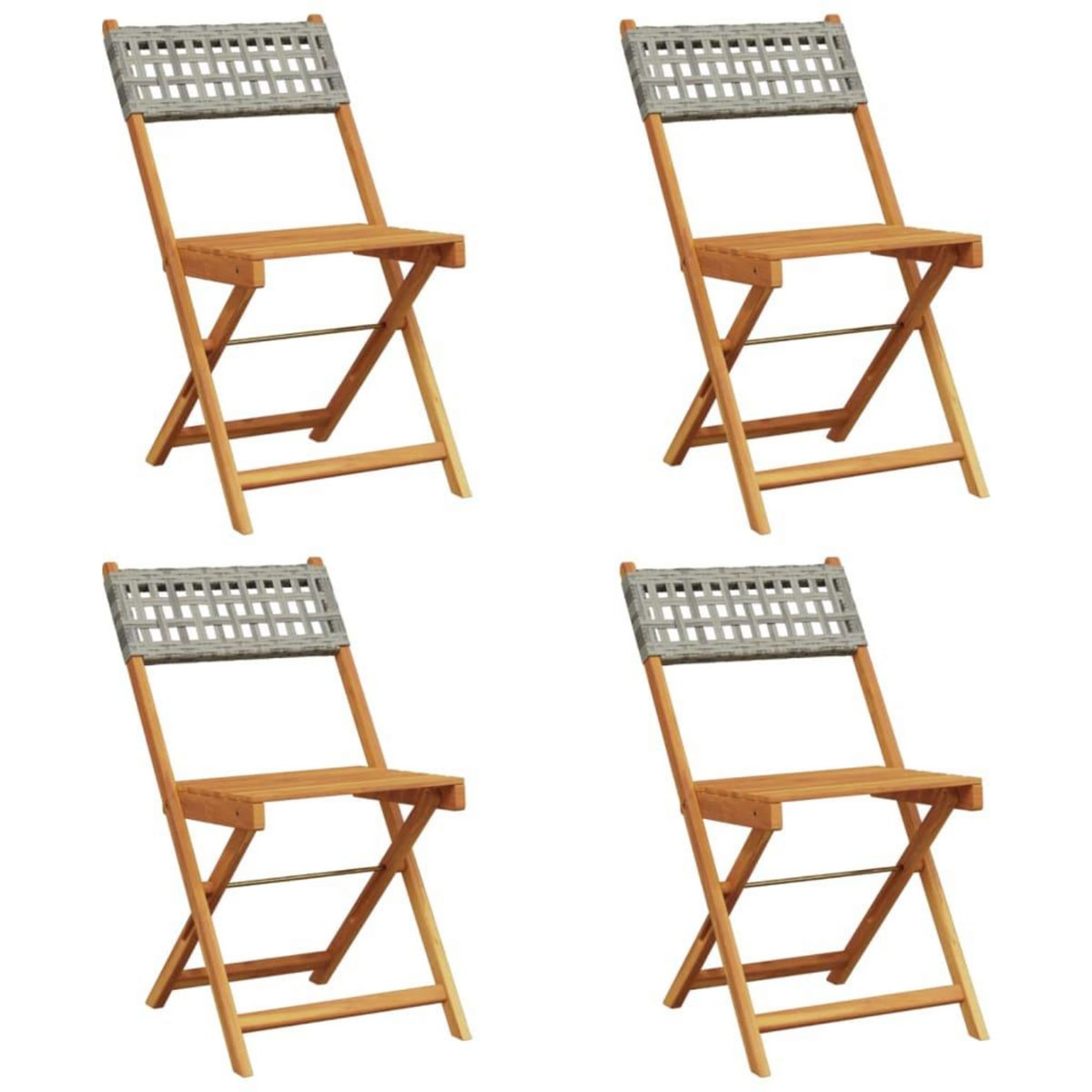 VIDAXL Chaises de jardin pliantes lot de 4 gris poly rotin bois massif