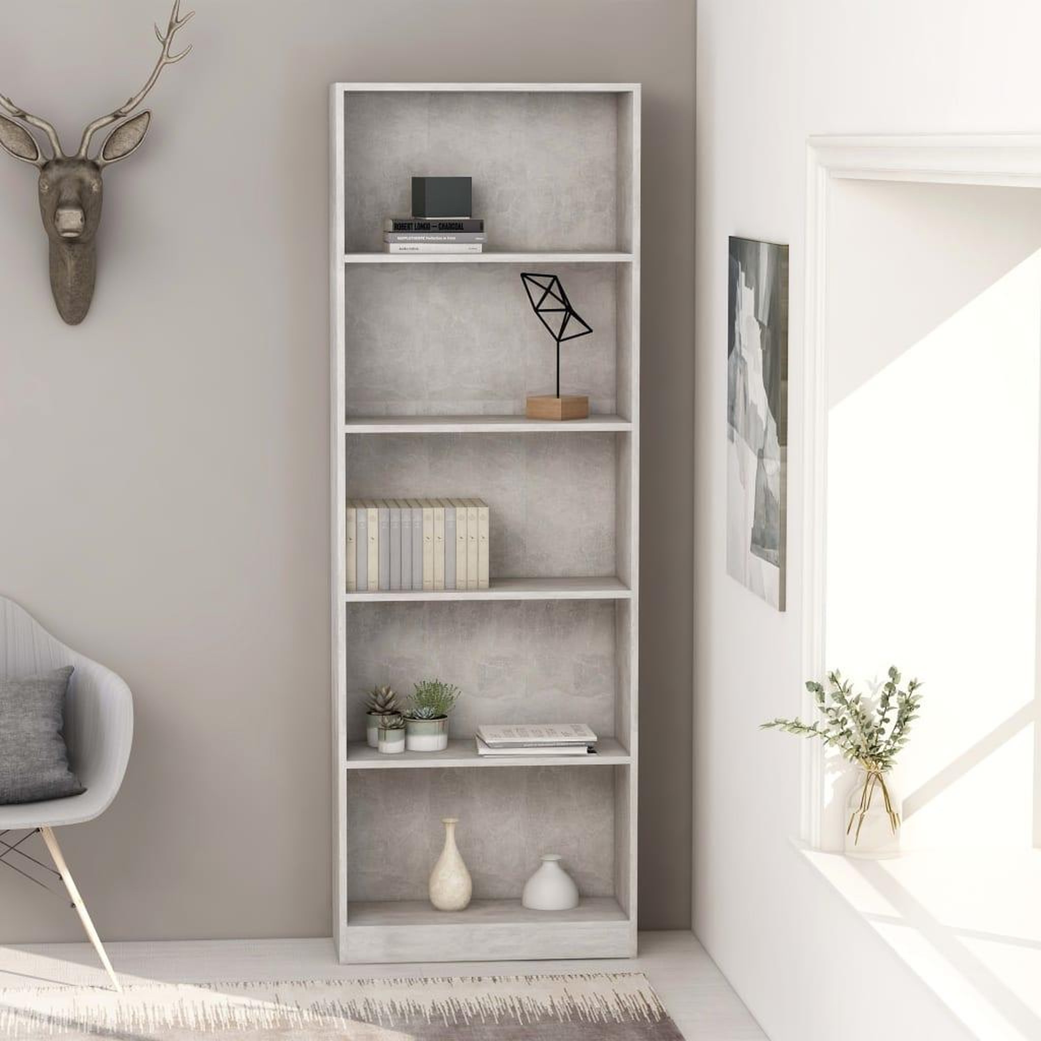 Voir la diapositive 1 : VIDAXL Bibliotheque a 5 niveaux Gris beton 60x24x175cm Bois ingenierie