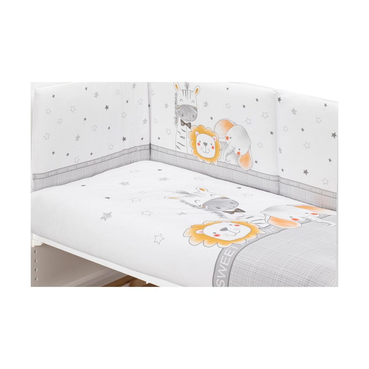 INTERBABY Lit Bébé Star Nature  and  Parure de lit 2 Pcs. Animales