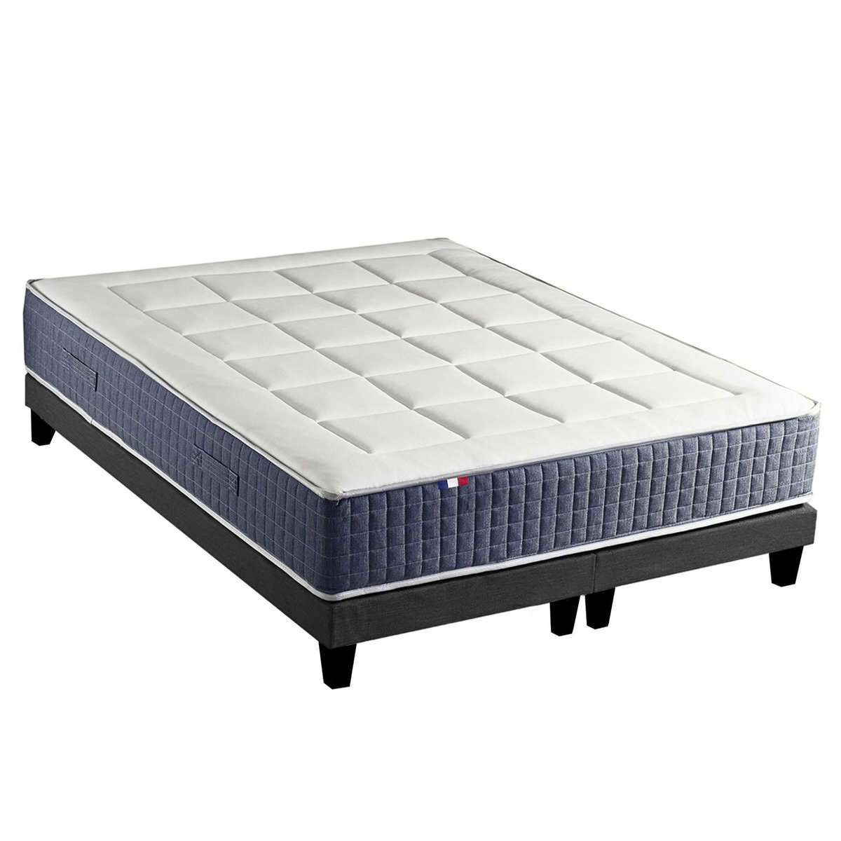 IDLITERIE Ensemble Matelas Ressort 7 zones + Mémoire de forme + Sommier KING STYLE Fabriqué en France