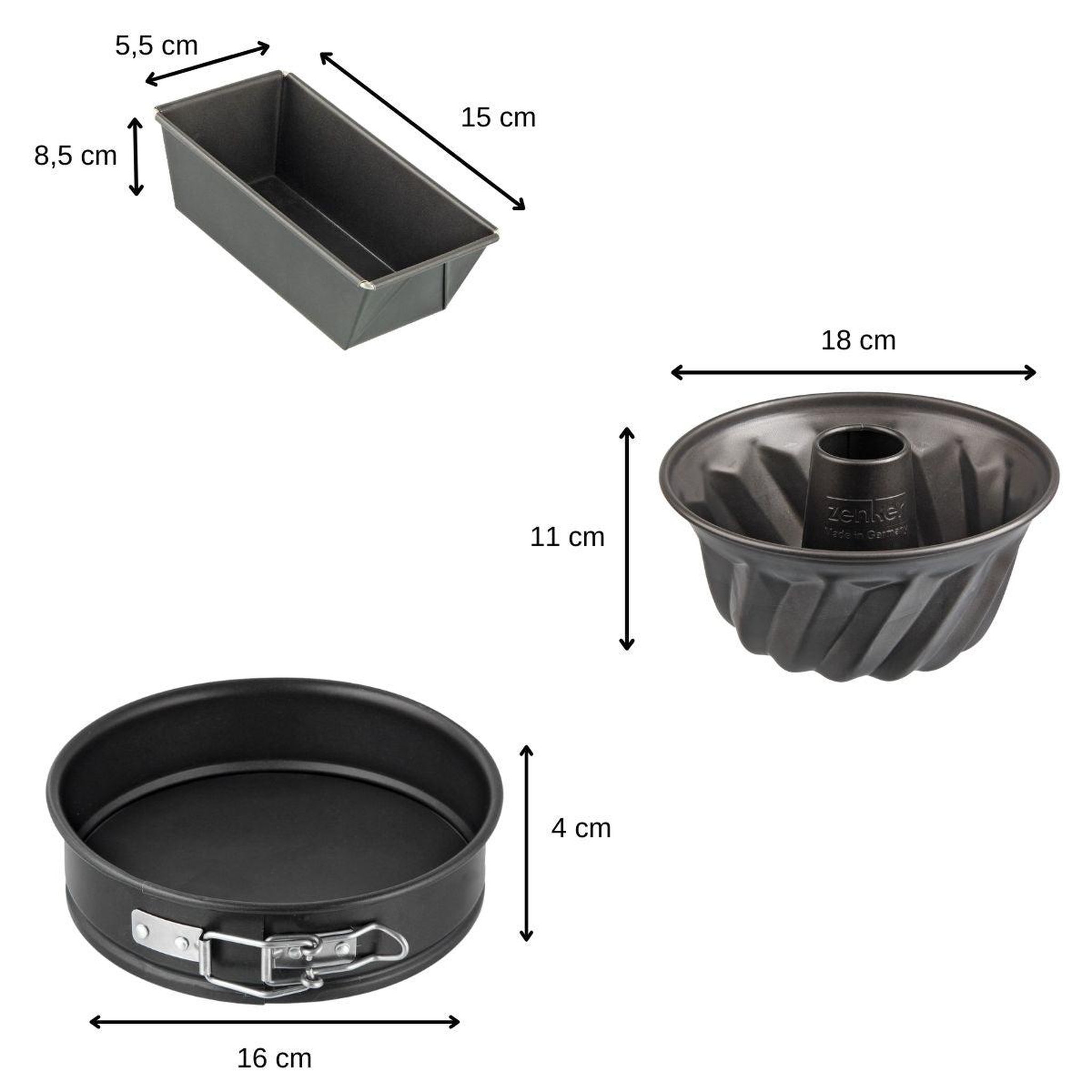 Voir la diapositive 3 : ZENKER Set de 3 mini moules à cake 15 cm, charnière 16 cm et kouglof 18 cm zenker spécial mini
