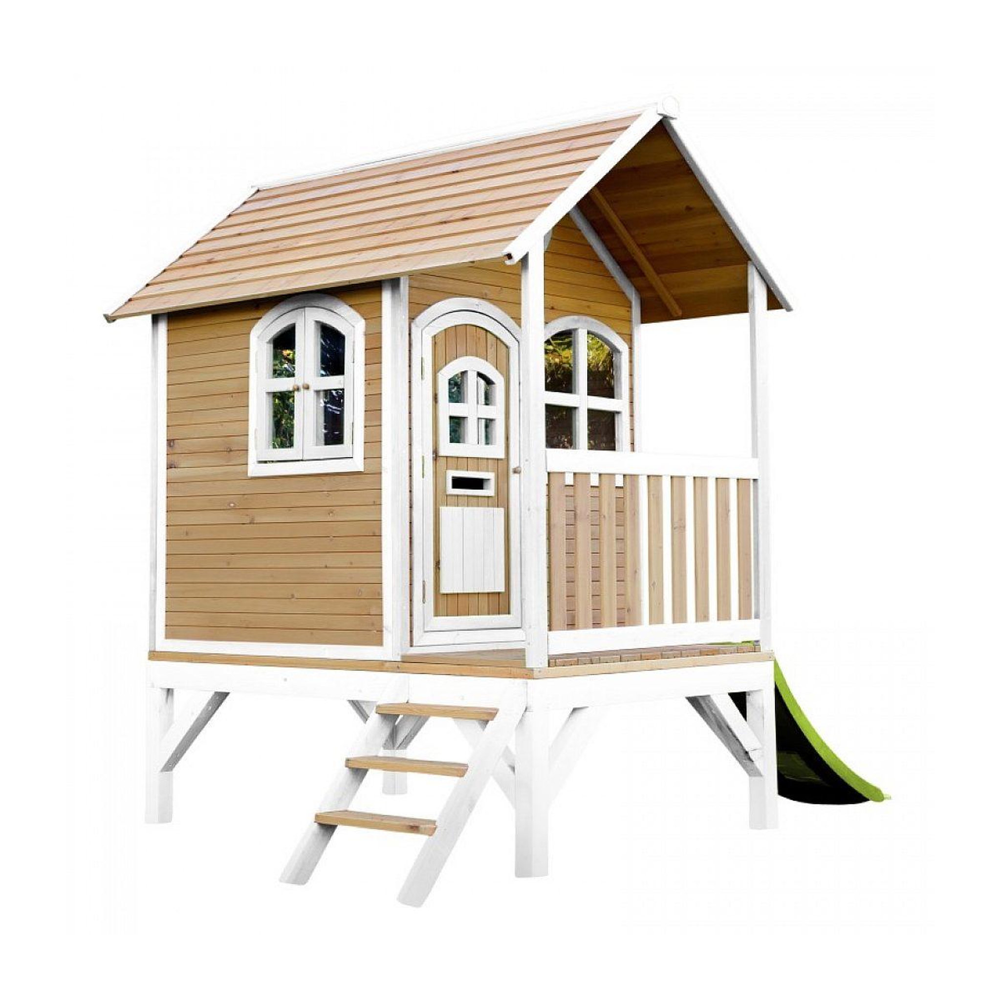 Voir la diapositive 2 : Axi House Axi cabane enfant tom brun blanc avec toboggan citron vert