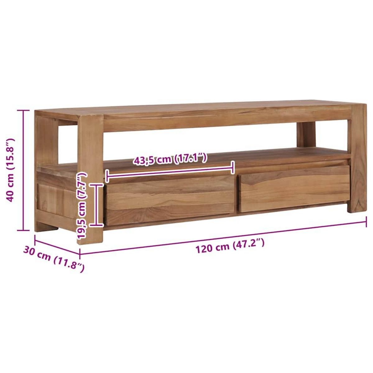 VIDAXL Meuble TV 120 x 30 x 40 cm Bois de teck massif