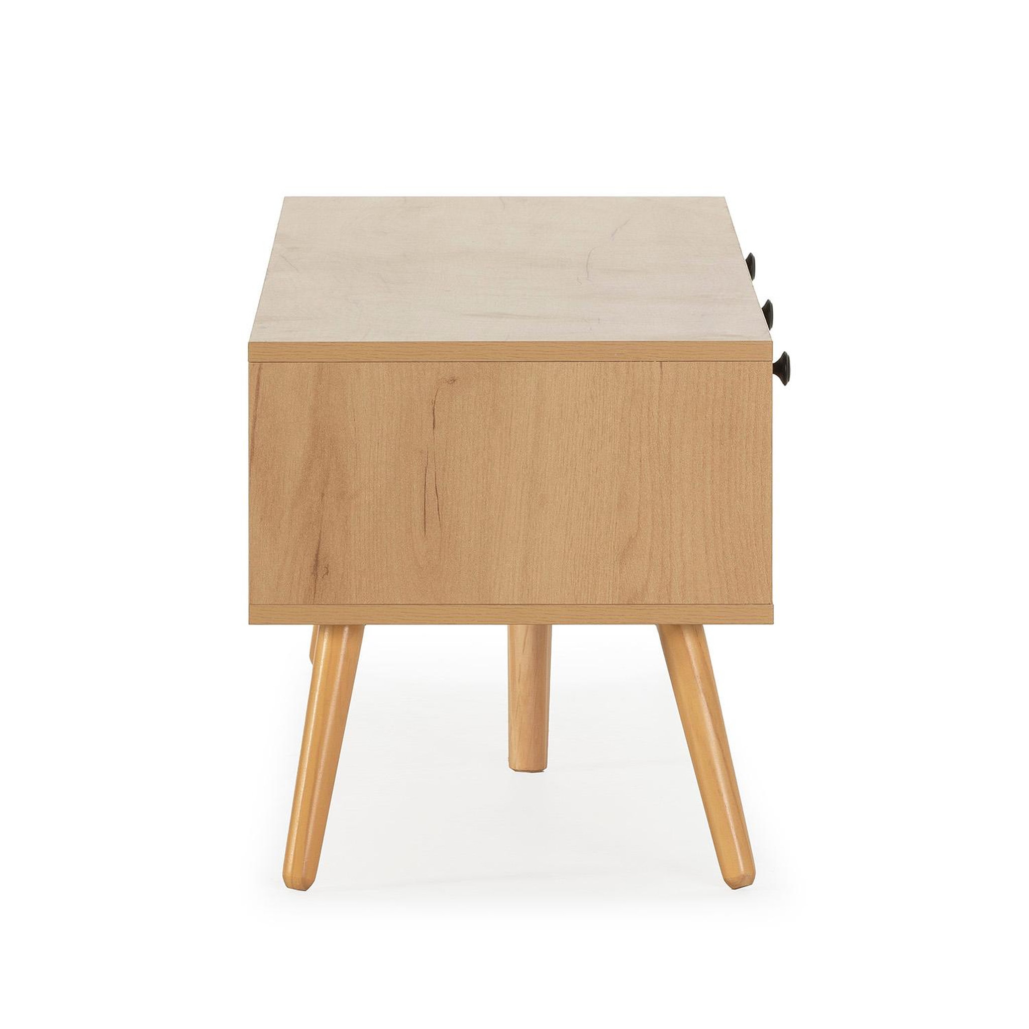 Voir la diapositive 3 : VS VENTA-STOCK Meuble TV Bella 3 Portes Couleur Chêne avec Rotin Naturel