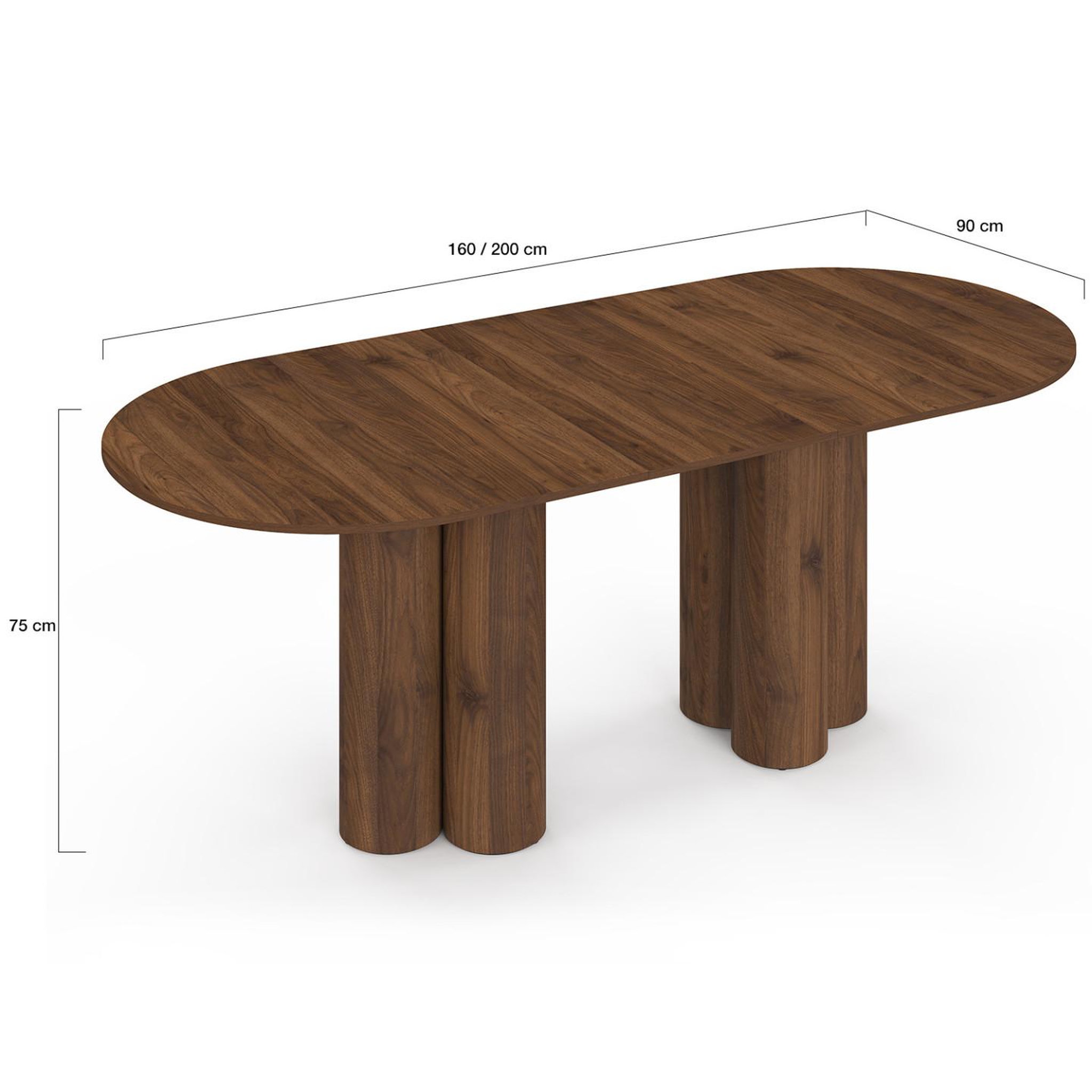 Voir la diapositive 5 : ID MARKET Table à manger extensible ovale eloise 6-10 personnes 2 pieds cylindriques noyer 160-200 cm