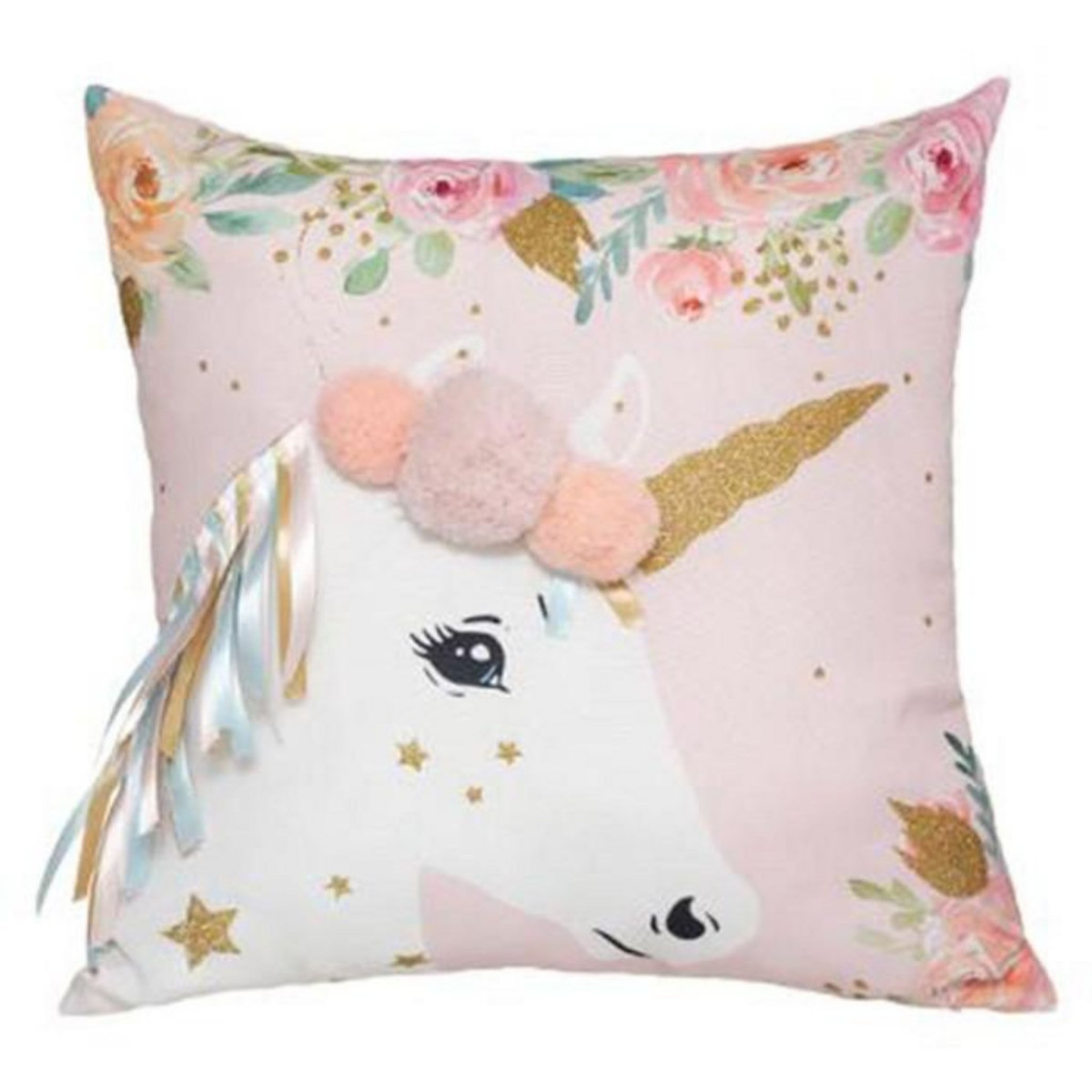 Atmosphera Kids Coussin Déco Enfant  Licorne Ruban  40x40cm Rose