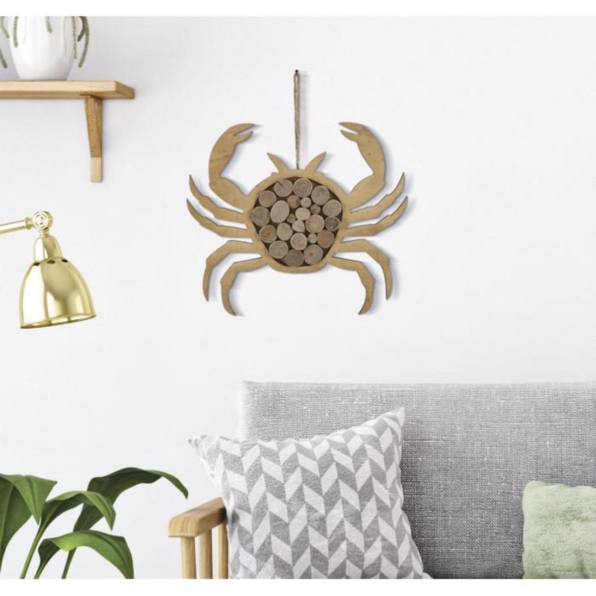 Paris Prix Décoration Murale en Bois à Suspendre  Crabe  35cm Naturel